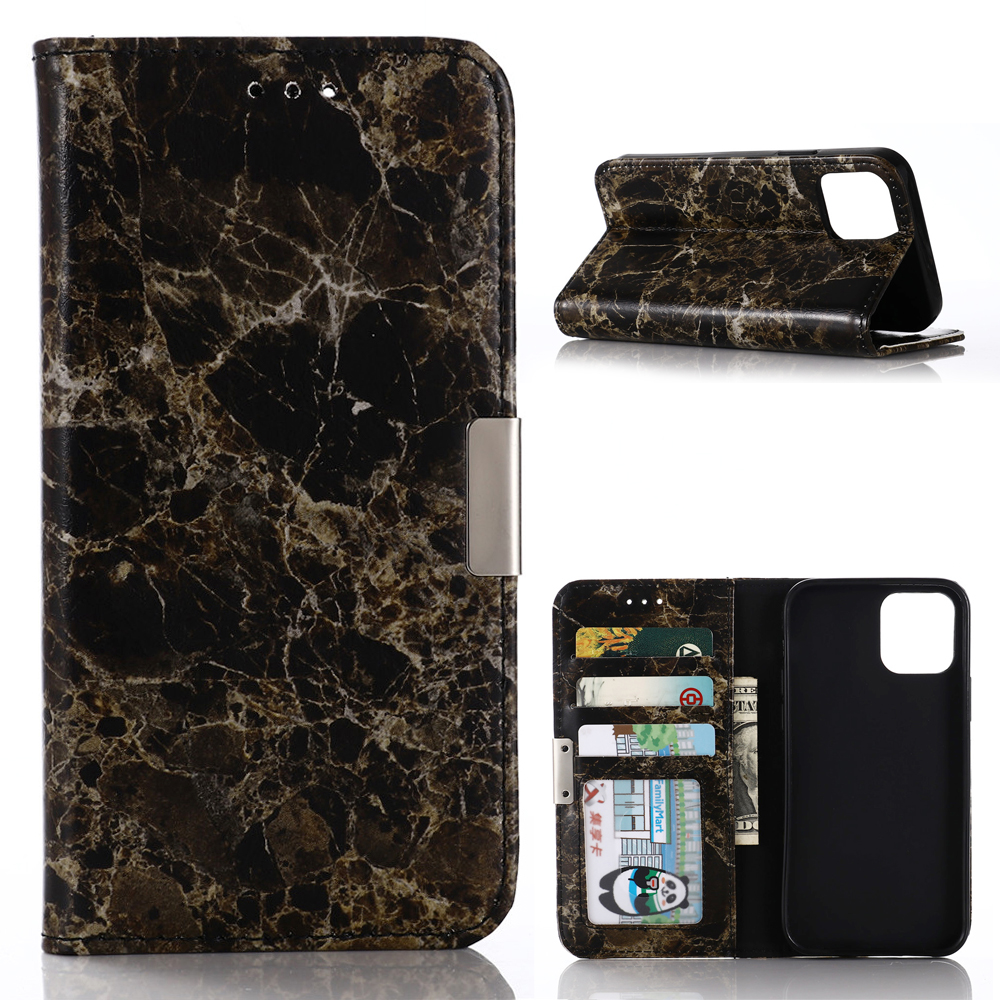 

Marble Pattern Leather Protector Wallet Stand Shell for iPhone 12 Pro Max 6.7 inch - Black, iPhone 12 Pro Max