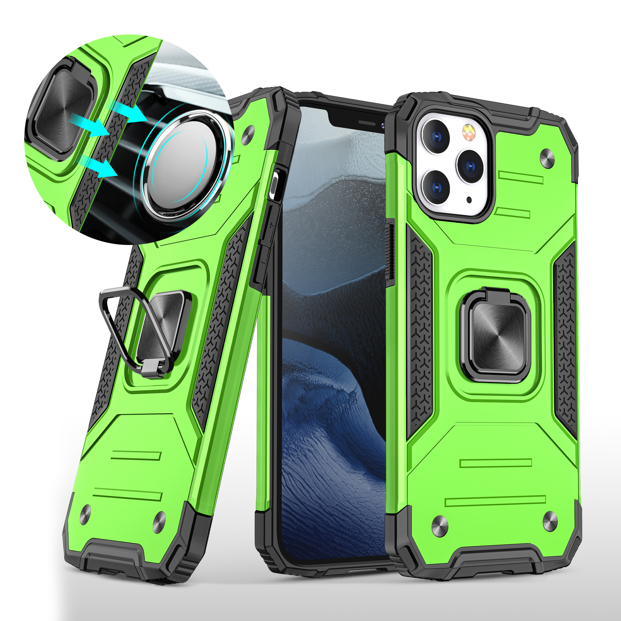 

Detachable 2-in-1 Armor Style Kickstand TPU + PC Shell with Metal Sheet for iPhone 12 Pro Max - Green, iPhone 12 Pro Max