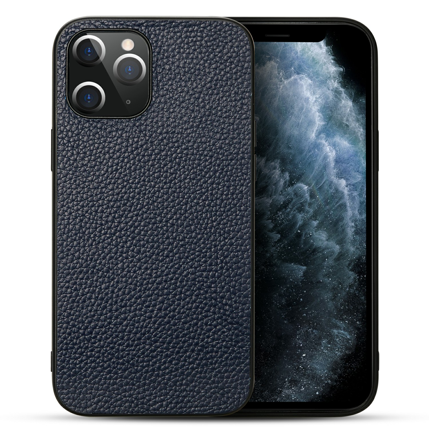 

Текстура Litchi Текстуры Натуральная Кожа С Покрытием TPU TPU Жесткая Крышка Для IPhone 12 Pro Max - Синий, iPhone 12 Pro Max
