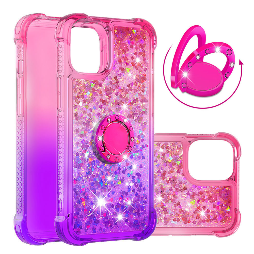 

Shockproof Gradient Glitter Powder Quicksand TPU Case with Kickstand for iPhone 12 Pro Max - Rose / Purple, iPhone 12 Pro Max