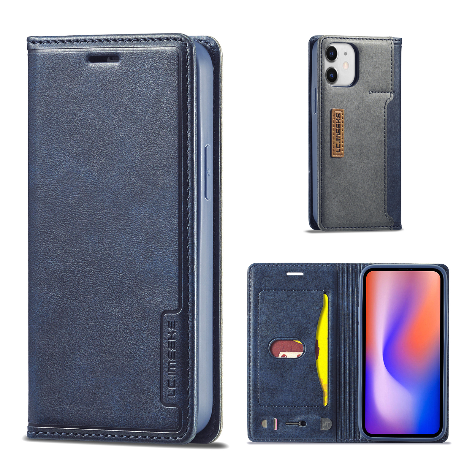 

LC.IMEEKE LC-001 Series Leather Phone Cover Case for iPhone 12 mini - Blue, iPhone 12 mini