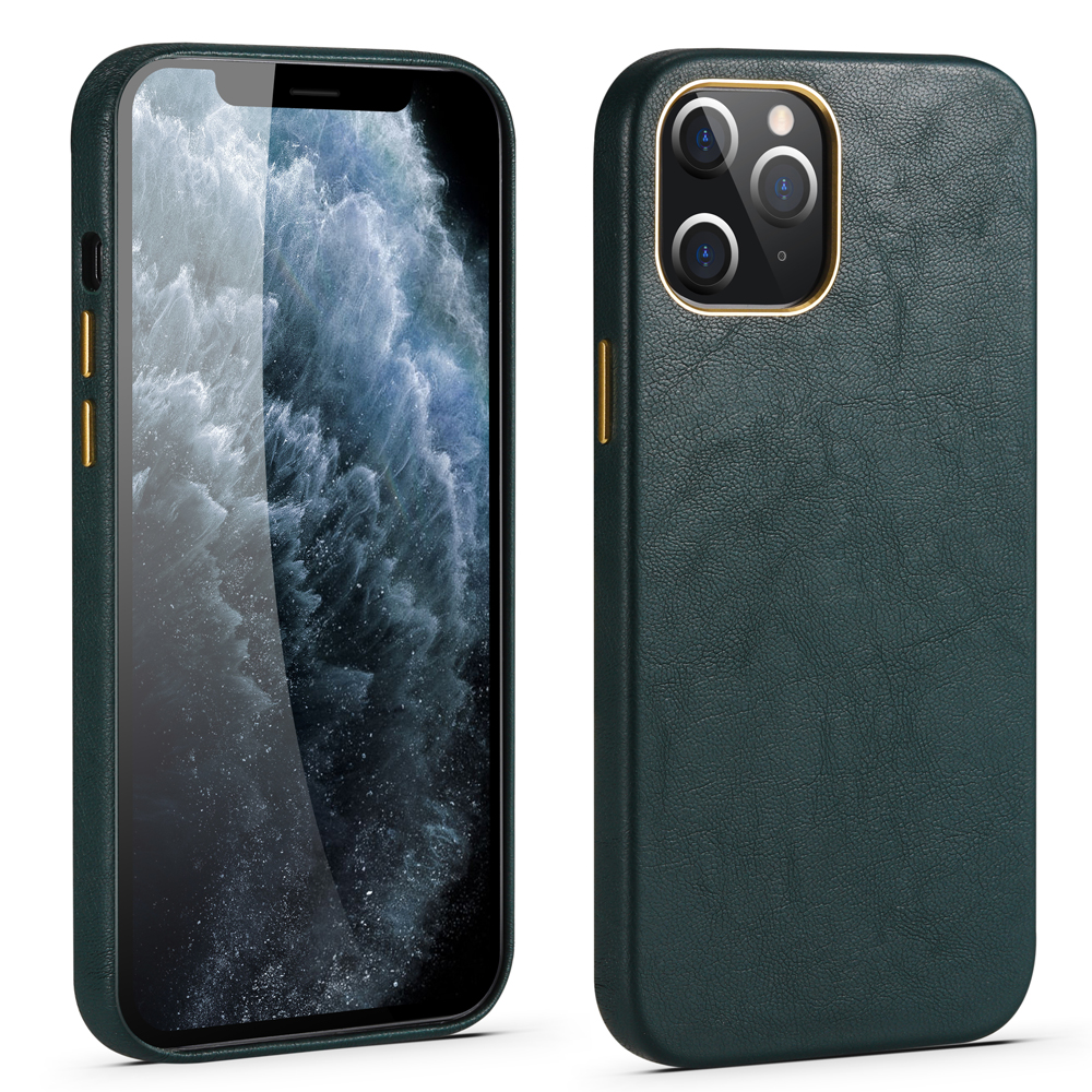 

PU Leather Coated Hard PC Case Phone Case for iPhone 12 Pro Max - Green, iPhone 12 Pro Max