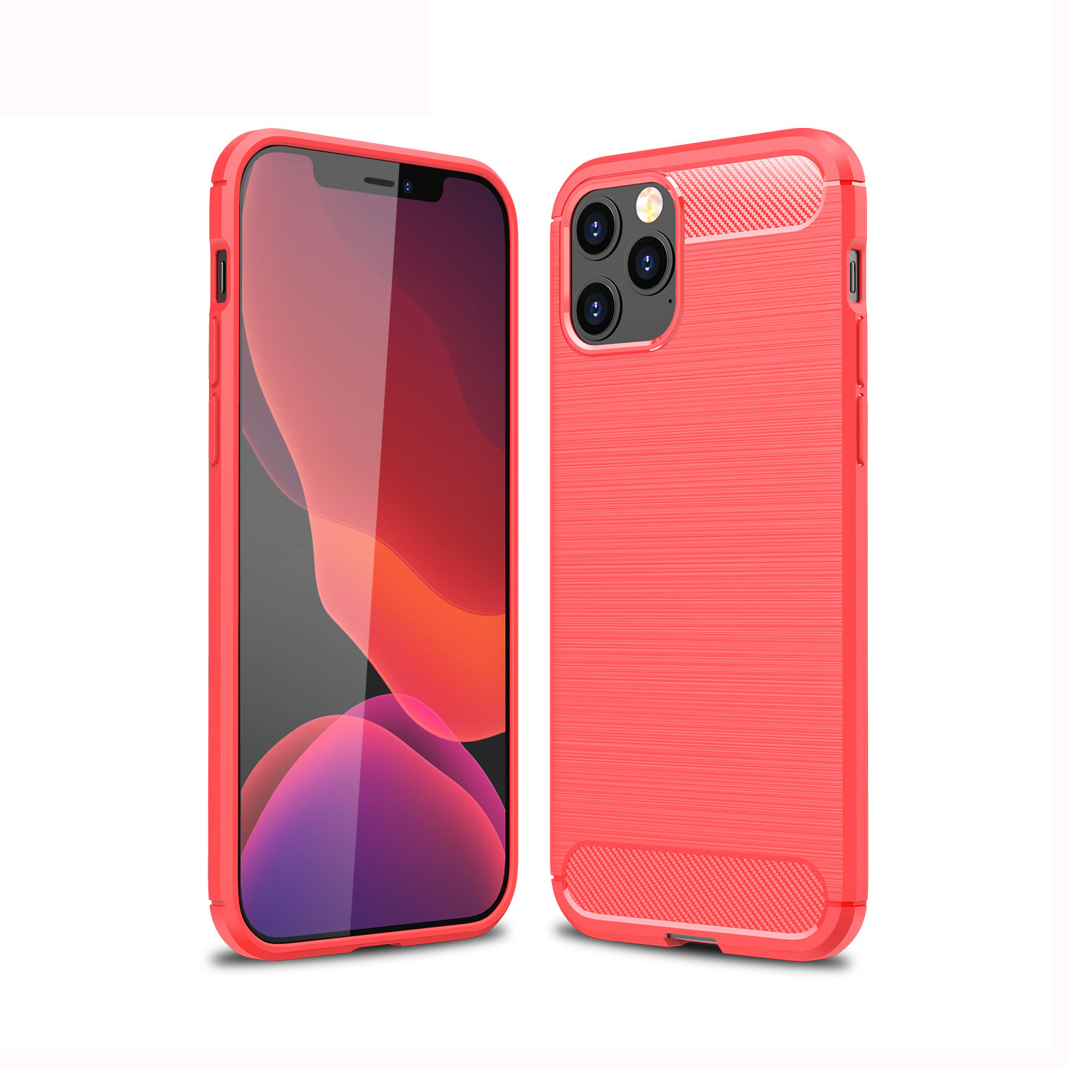 

Carbon Fiber Brushed TPU Cover Protector Phone Shell for iPhone 12 Pro Max 6.7 inch - Red, iPhone 12 Pro Max