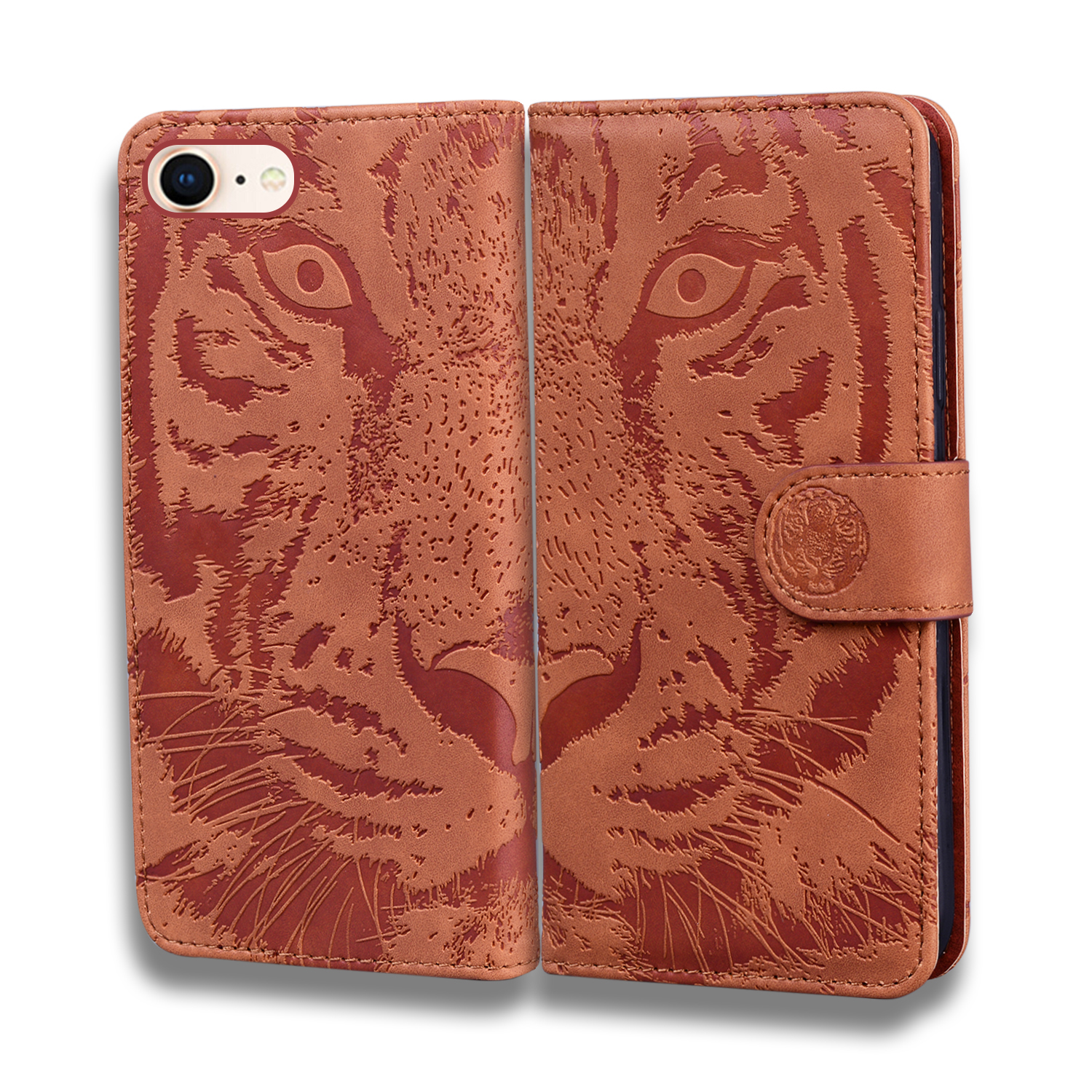 

Imprinted Tiger Pattern Stand Leather Wallet Case for iPhone SE (2020)/8/7 4.7 inch/SE (2022) - Brown, iPhone SE (2022)