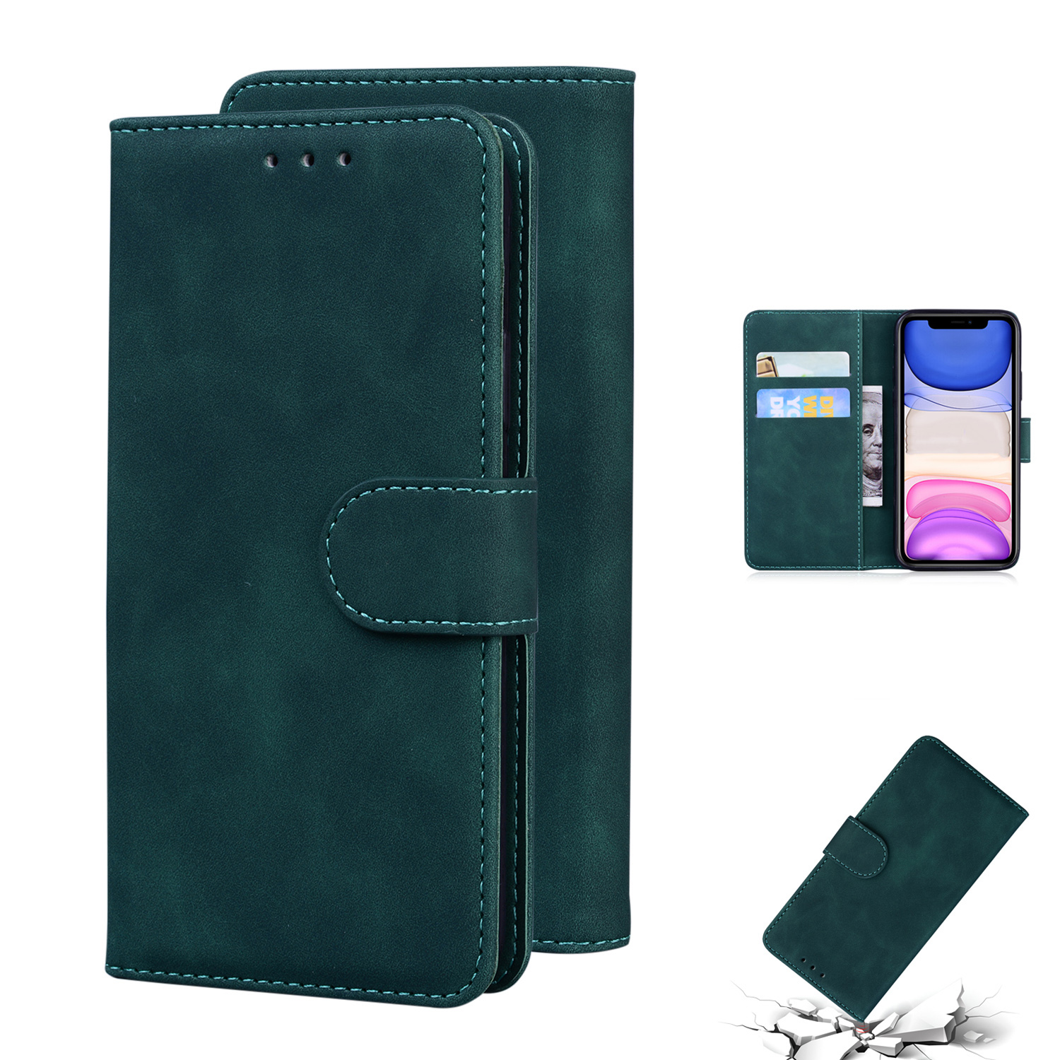 

Leather Wallet Stand Phone Case for iPhone 11 - Green, iPhone 11 6.1 inch