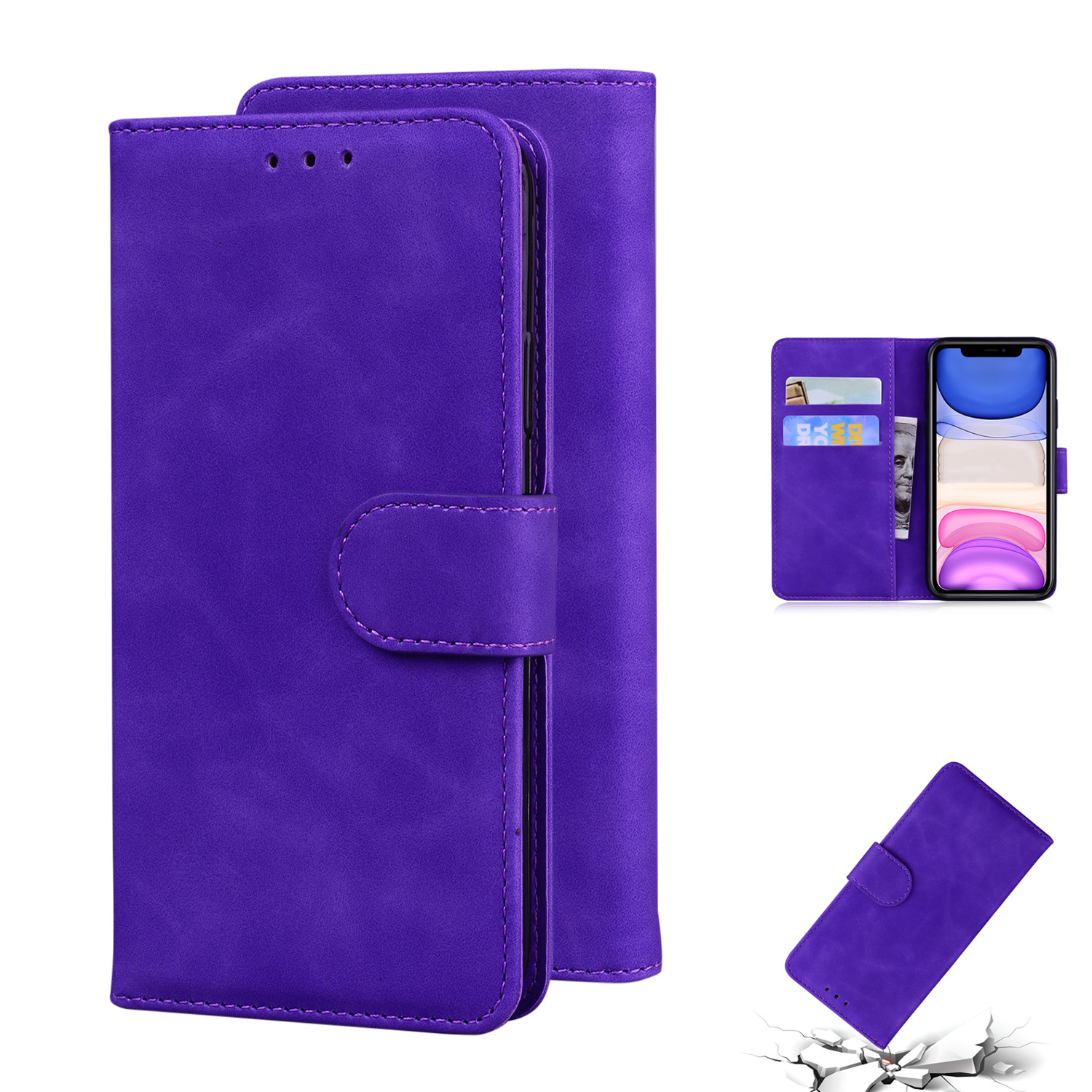 

Leather Wallet Stand Phone Case for iPhone 11 - Purple, iPhone 11 6.1 inch