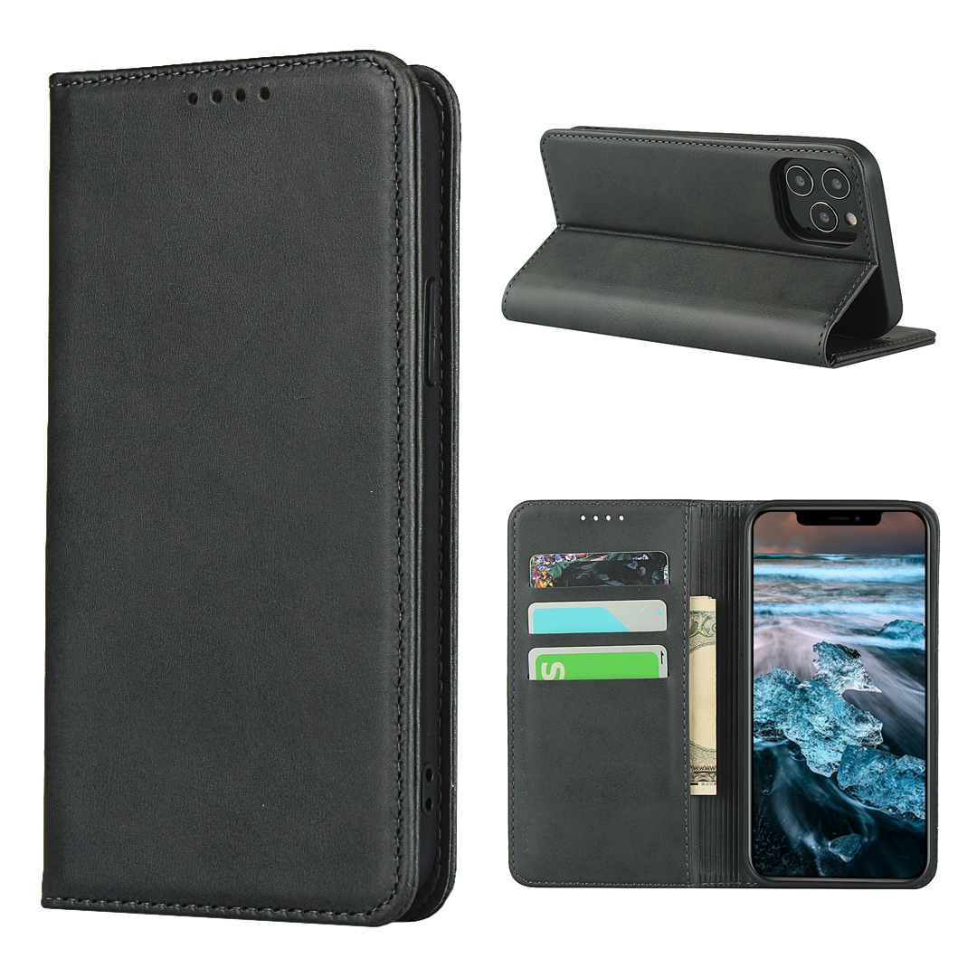 

Auto-absorbed Leather Wallet Stand Protective Case for iPhone 12 Pro/12 - Black, iPhone 12