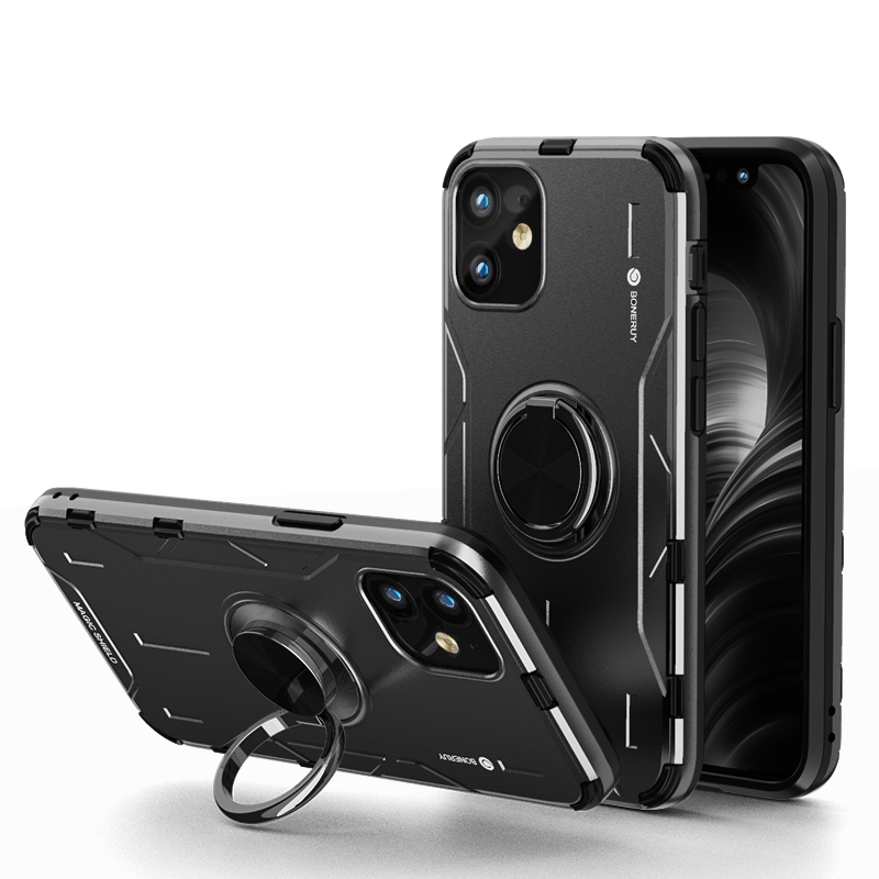 

Спатого Металлического Силиконового Комбинированного Чехол Для IPhone 12 Pro / 12 - Чернить, iPhone 12