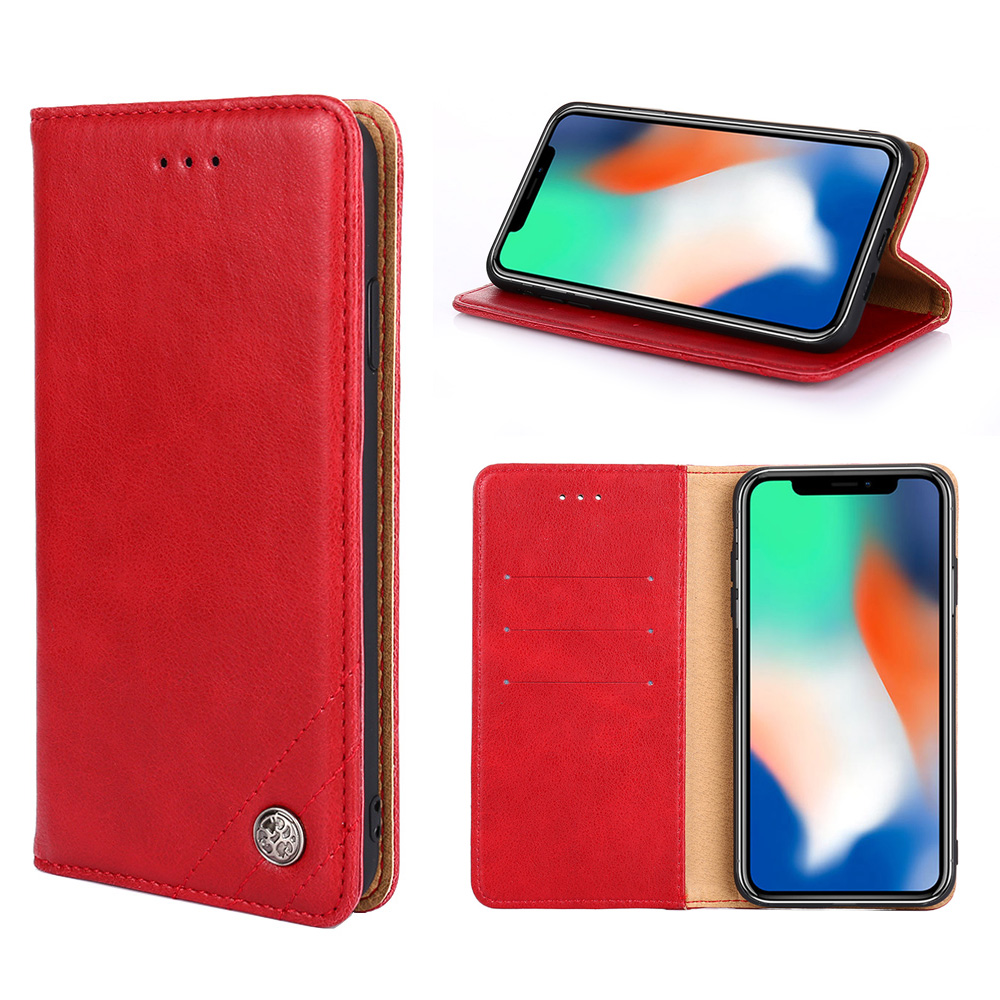 

Ретро Текстура Кожаный Кошелек Телефон Flip Case Для IPhone 12 Pro / iPhone 12. - Красный, iPhone 12 Pro