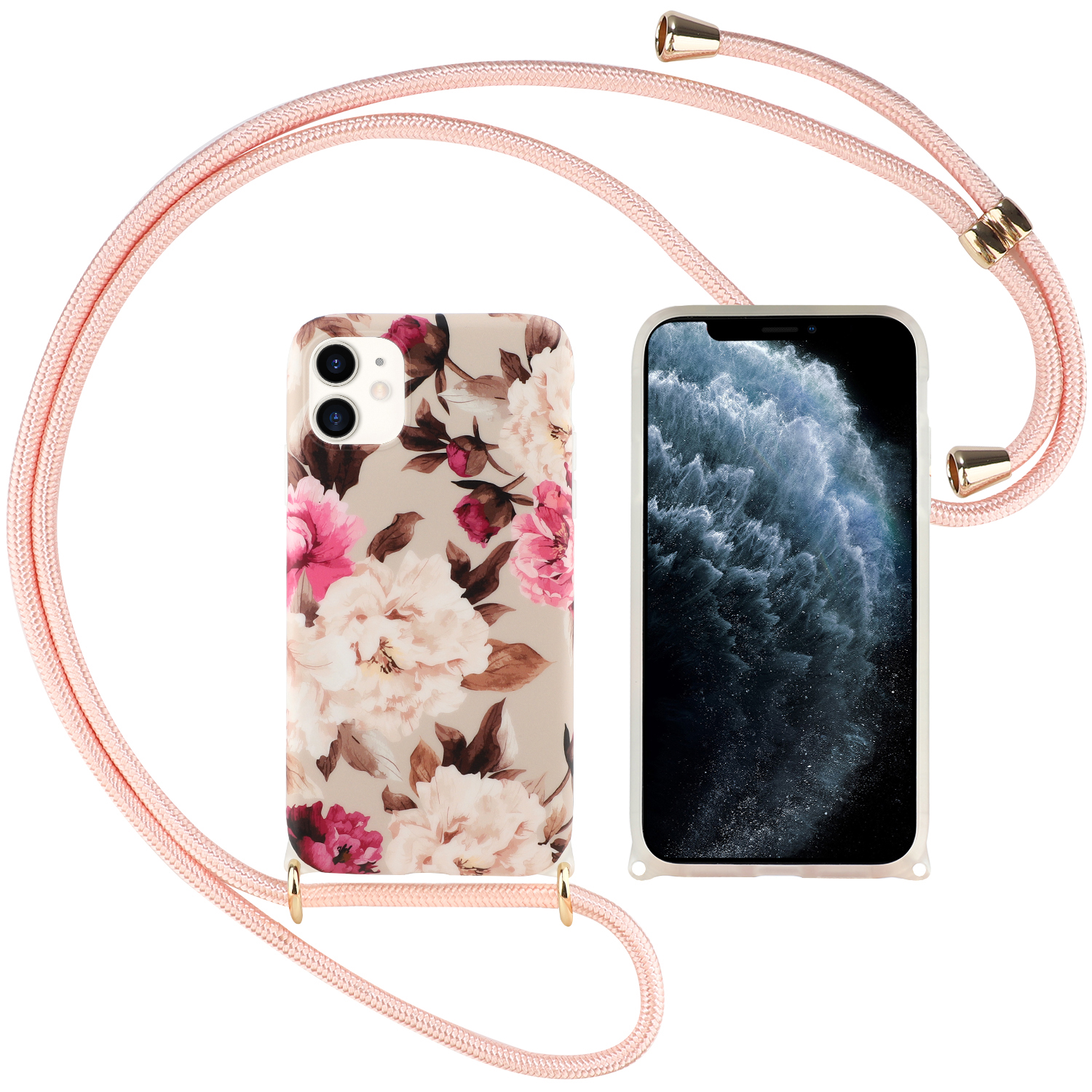 

IMD Matte TPU Phone Cover Case with Adjustable Lanyard for iPhone 12 Pro Max - Vintage Flowers, iPhone 12 Pro Max