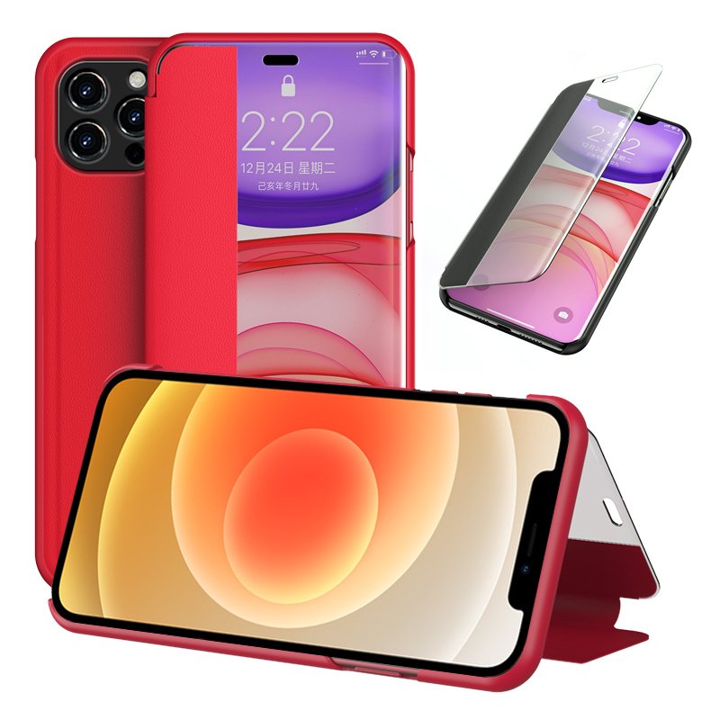 

View Window Flip Leather Stand Phone Shell for iPhone 12 Pro Max - Red, iPhone 12 Pro Max