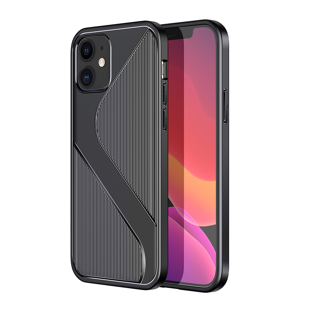 

S-shaped Textured Drop-proof TPU Phone Cover for iPhone 12 mini - Black, iPhone 12 mini