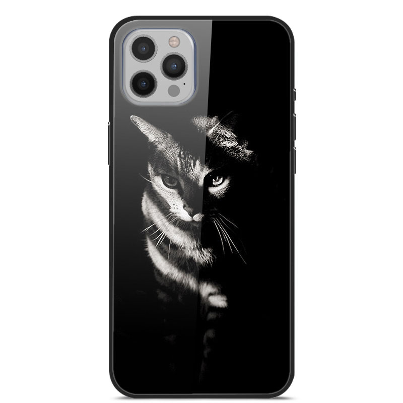 

Pattern Printing Tempered Glass + TPU + PC Hybrid Case for iPhone 12 Pro Max - Cat in Shadow, iPhone 12 Pro Max