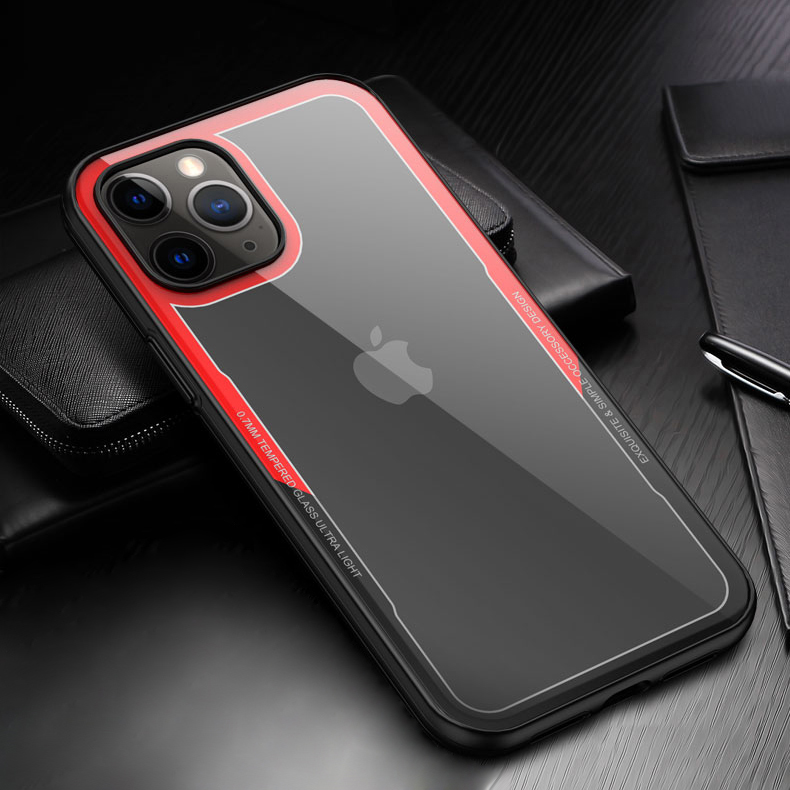

Simple Series TPU + Tempered Glass Cover Anti-fall Protective Casing for iPhone 12 mini - Black / Red, iPhone 12 mini