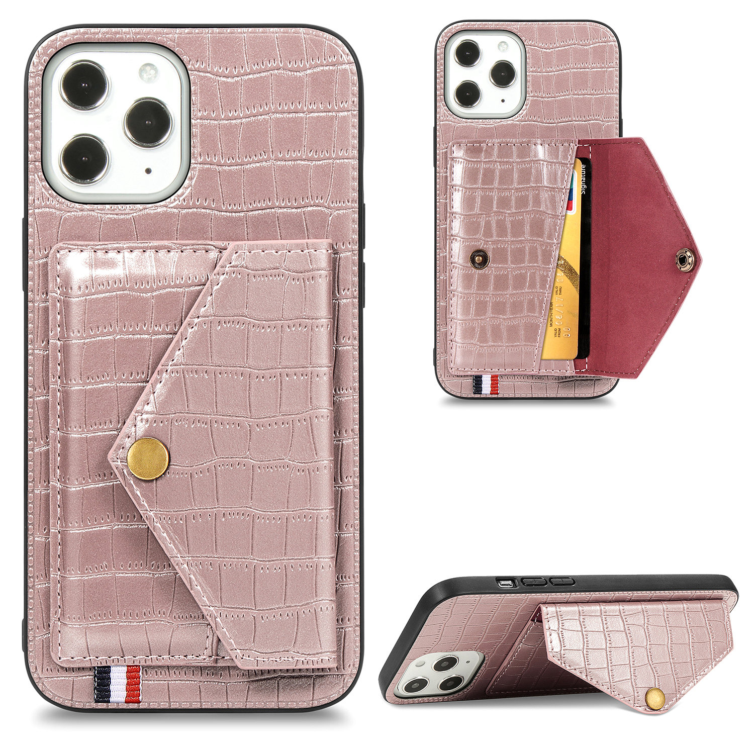 

Крокодиловые Текстуры Слоты Для Текстуры Кожаное Покрытие TPU Крышка Для IPhone 12 / 12 Про - Розовое Золото, iPhone 12