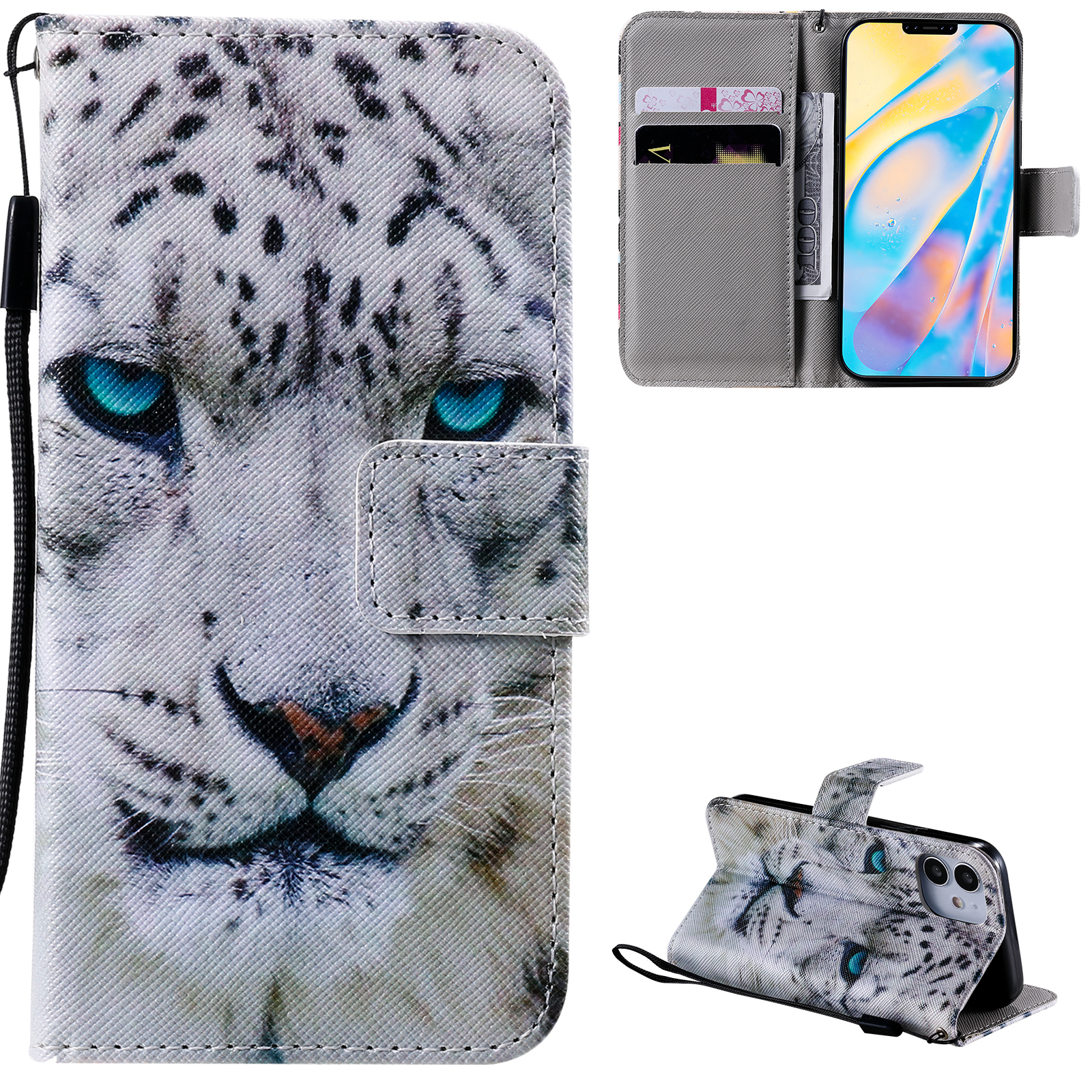 

Patterned Leather Protective Case with Wallet Stand for iPhone 12 mini - Tiger, iPhone 12 mini