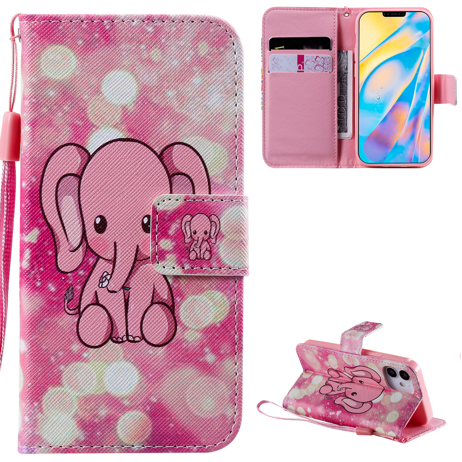 

Patterned Leather Protective Case with Wallet Stand for iPhone 12 mini - Little Elephant, iPhone 12 mini