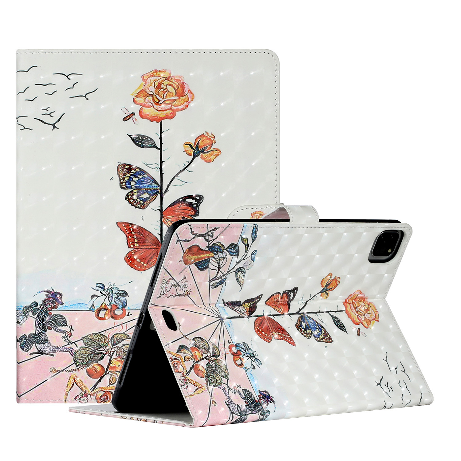 

Шаблон Печати Дизайн PU Кожаный Планшетный Стойка Крышки Для IPad Pro 11-дюймовый (2020) - Цветок И Бабочка, iPad Pro 11-inch (2020)