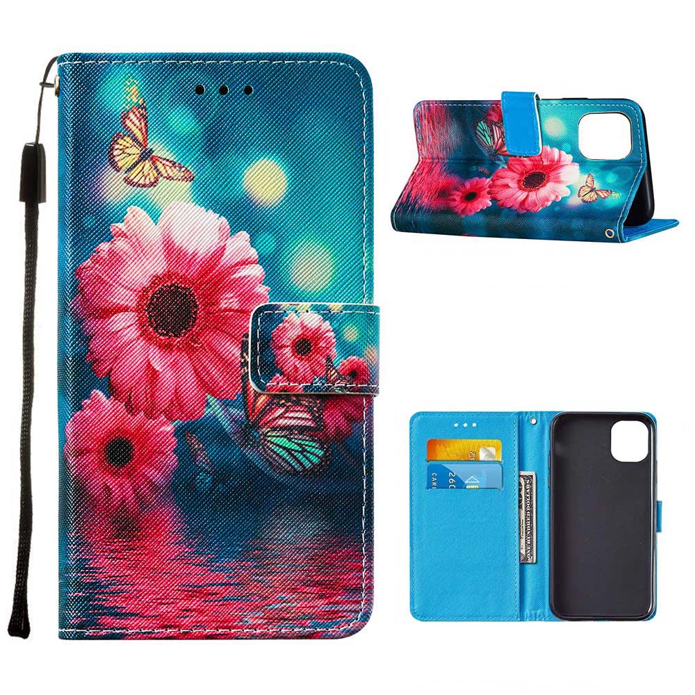 

Leather Pattern Printing Phone Stand Cover Case for iPhone 12 Pro Max - Flowers, iPhone 12 Pro Max