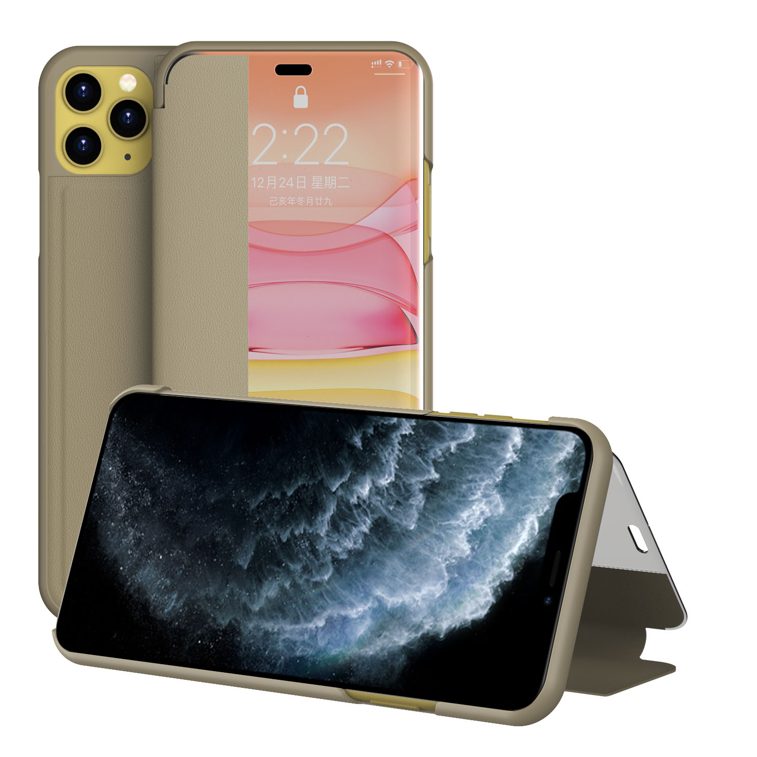 

View Window Flip Leather Stand Phone Shell for iPhone 11 Pro 5.8 inch - Gold, iPhone 11 Pro 5.8 inch