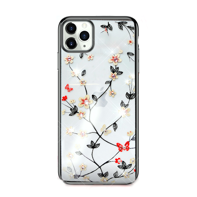 

Sulada Blooms Сериал Гальванические Стразы Декор Дизайн Телефон Протектор Для IPhone 12 Pro Max - Чернить, iPhone 12 Pro Max