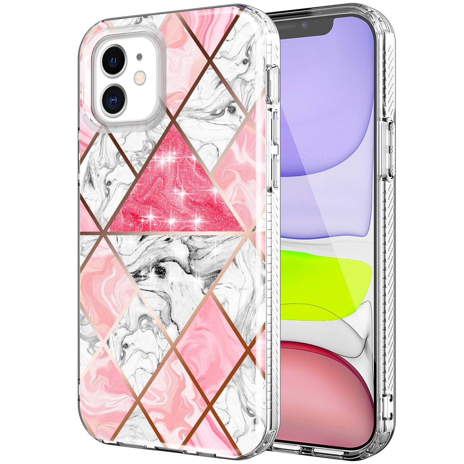 

Pattern Printing Electroplating Phone Cover Case for iPhone 12 mini - Big Pink Triangle, iPhone 12 mini