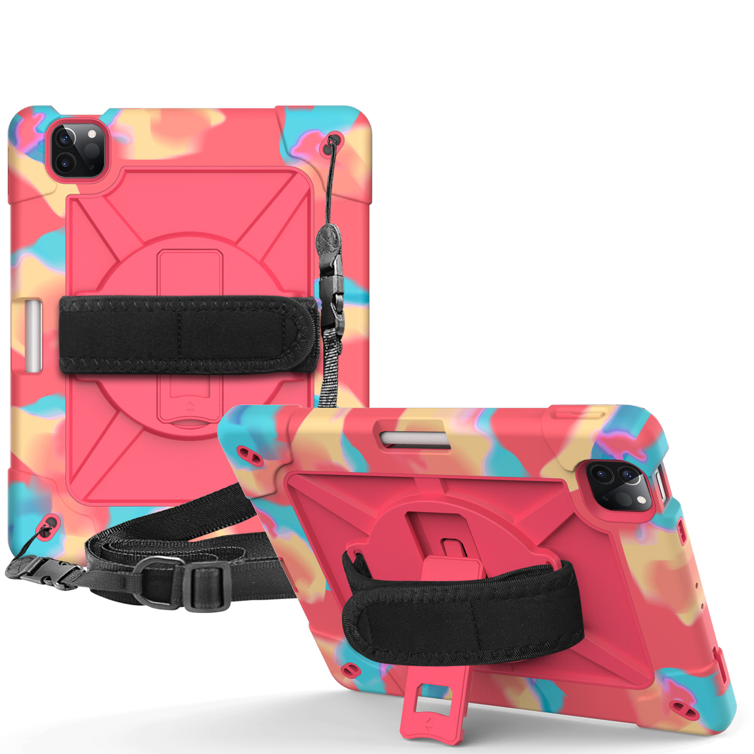 

Camouflage Style Kickstand Shock Proof TPU + Silicone + PC Cover for iPad Air (2020) - Rose, iPad Air (2020)