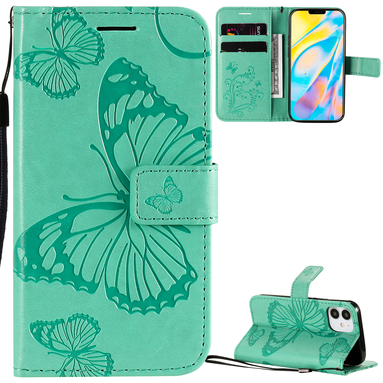 

Butterfly Pattern Imprinting Leather Phone Protector for iPhone 12 mini - Green, iPhone 12 mini