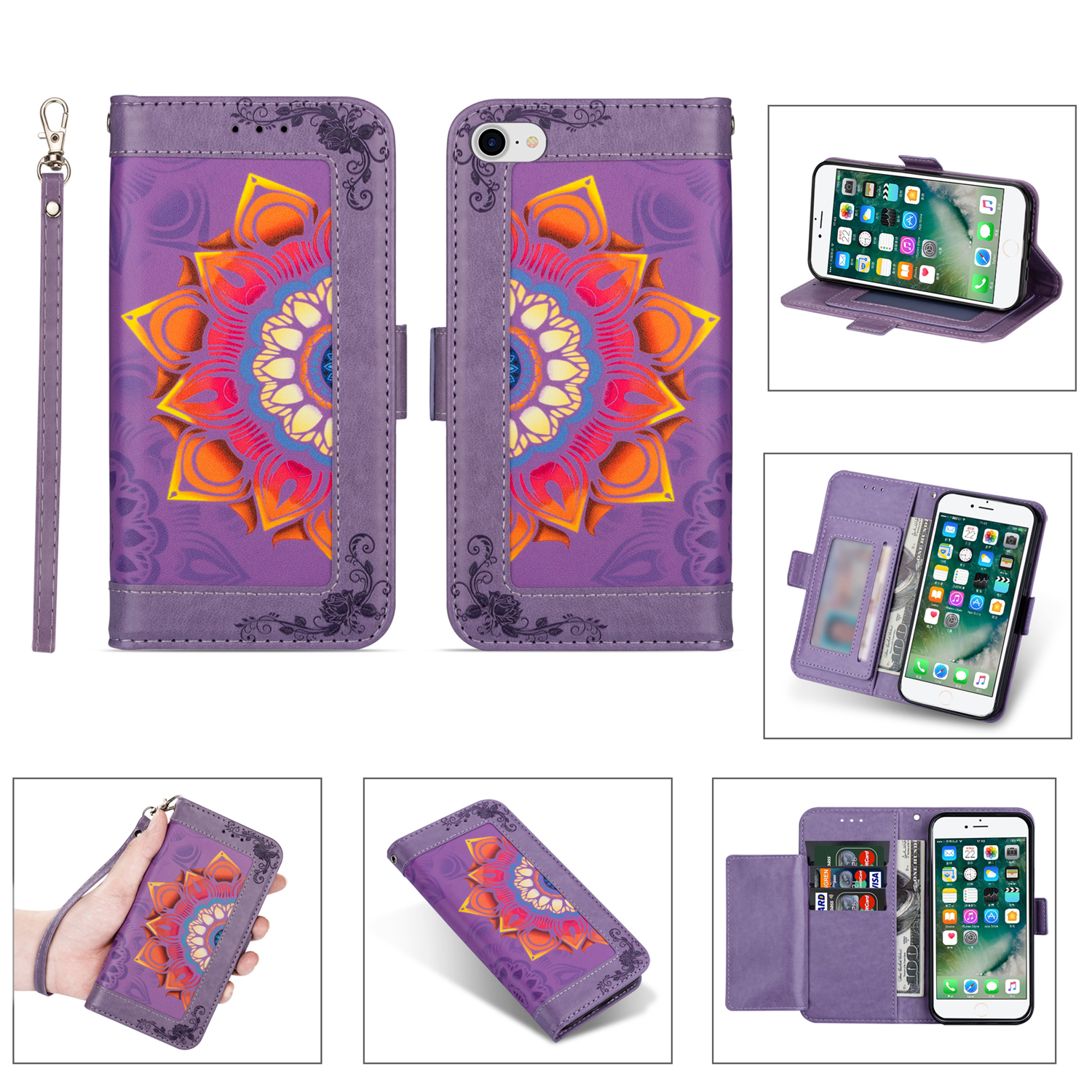 

Flower Pattern Printing PU Leather + TPU Wallet Phone Case for iPhone SE (2020) / iPhone 7 / iPhone 8/ iPhone SE (2022) - Purple, iPhone SE (2022)