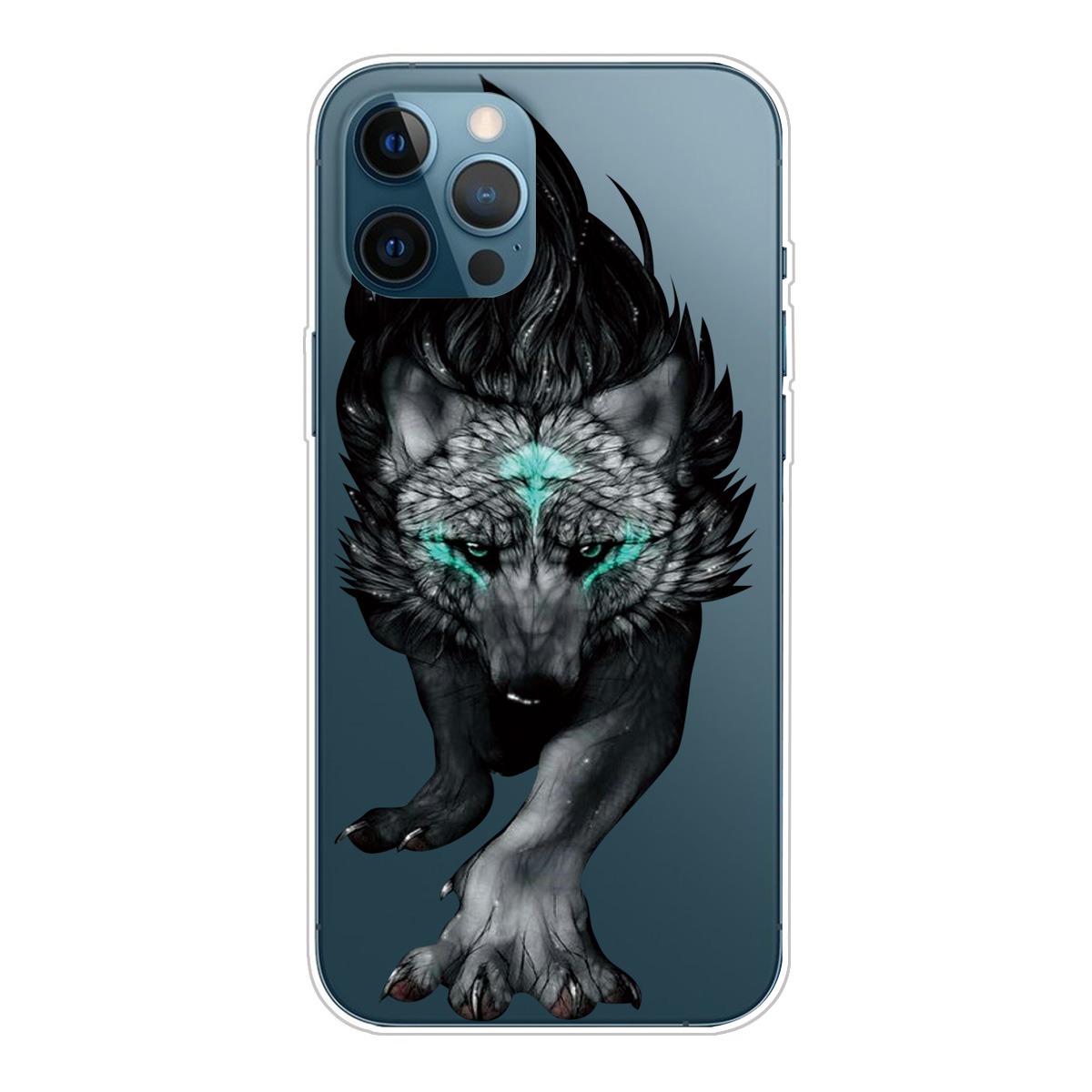 

Pattern Printing Soft TPU Phone Case for iPhone 12/12 Pro Cover - Black Wolf, iPhone 12
