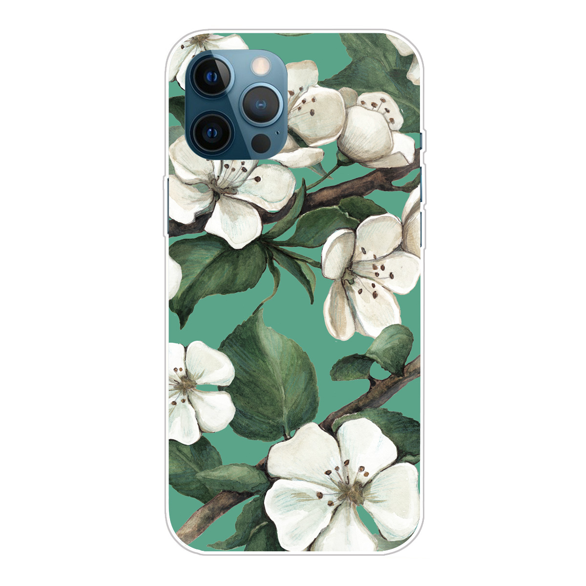 

Pattern Printing Soft TPU Phone Case for iPhone 12/12 Pro Cover - White Flower, iPhone 12