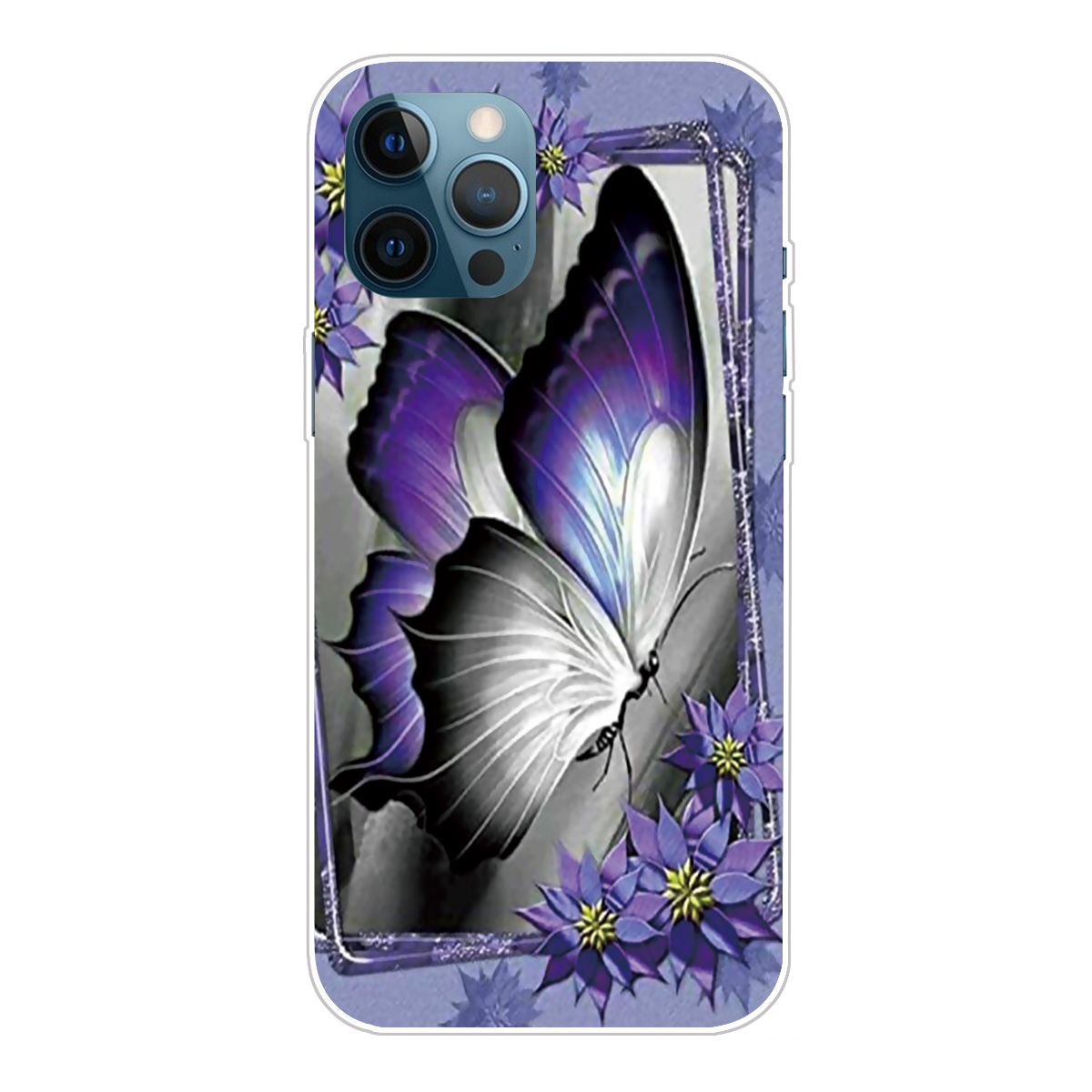 

Pattern Printing TPU Phone Case for iPhone 12 Pro Max Soft Cover - Purple Butterfly, iPhone 12 Pro Max