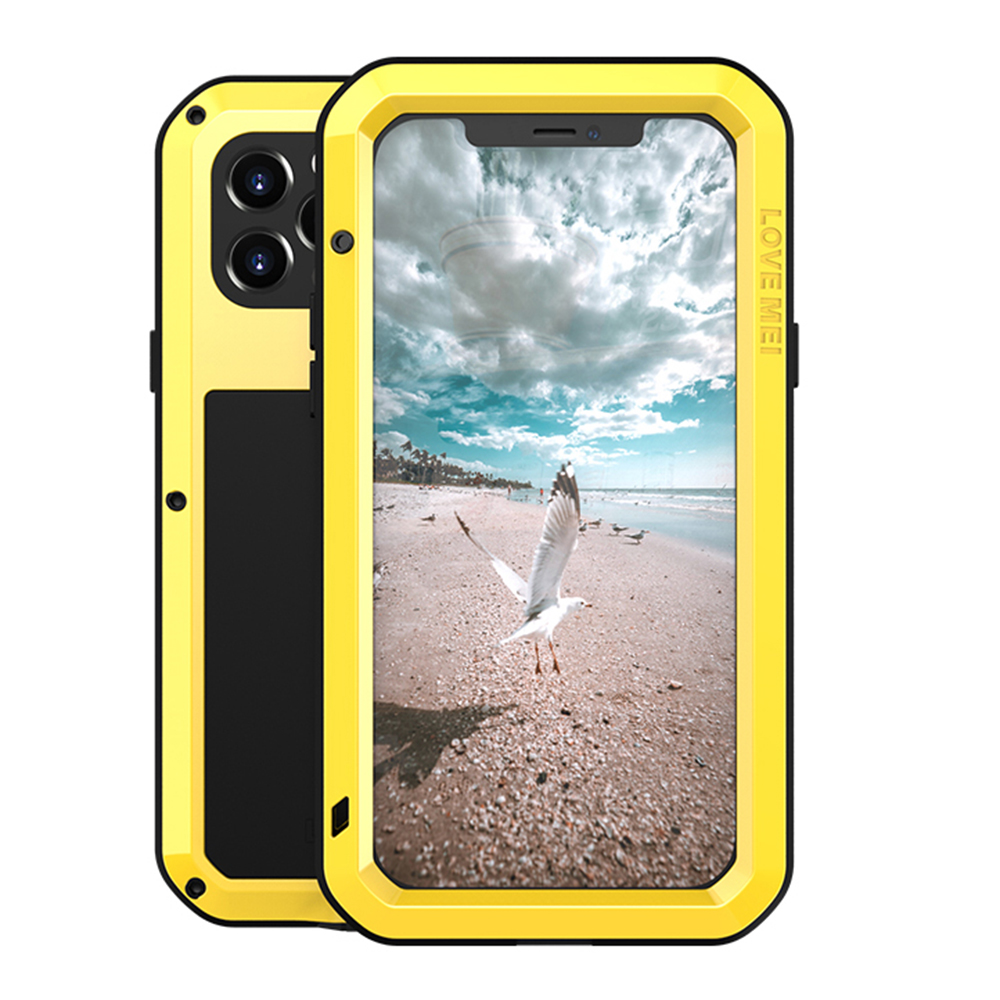 

LOVE MEI Metal + Silicone + Tempered Glass Shockproof Dropproof Dustproof Case for iPhone 12 Pro Protector Cover - Yellow, iPhone 12 Pro