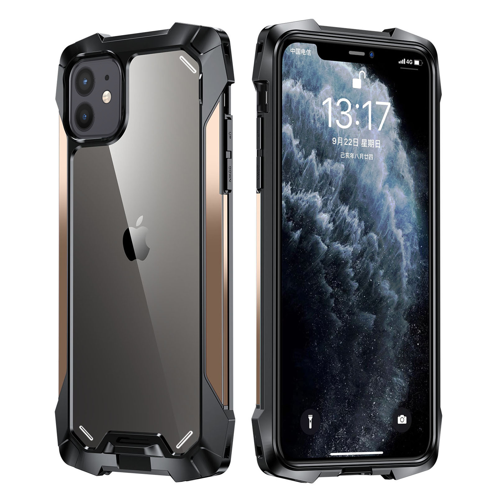 

R-just Acryl Back + TPU + Металлическая Ударная Крышка Для Iphone 12 Mini - Золото, iPhone 12 mini