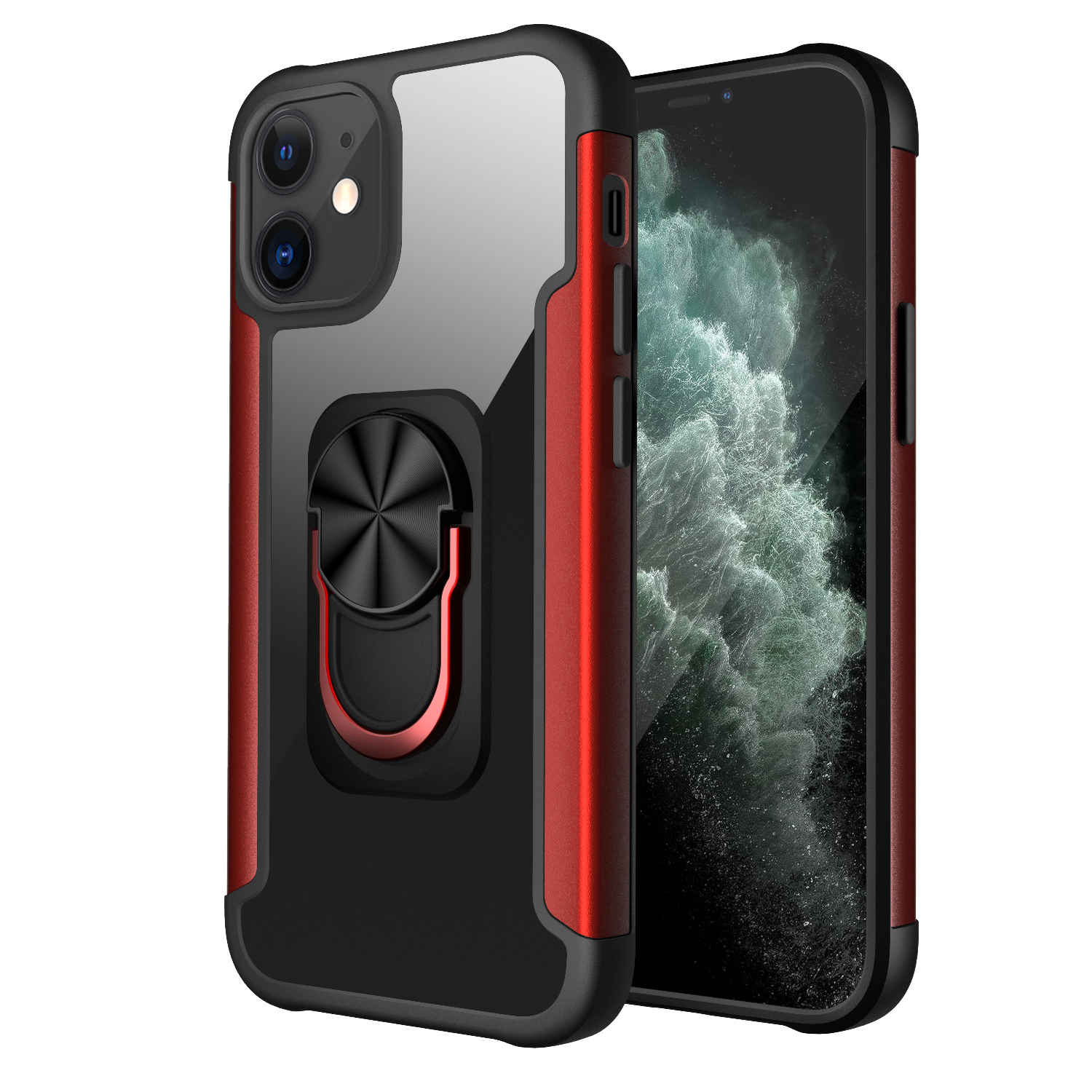 

R-just Finger Кольцо с Кик-стрижкой, Защищенная от TPU+PC Protective Phone Phone Phone Для Iphone 12 / 12 Pro - Красный, iPhone 12 Pro