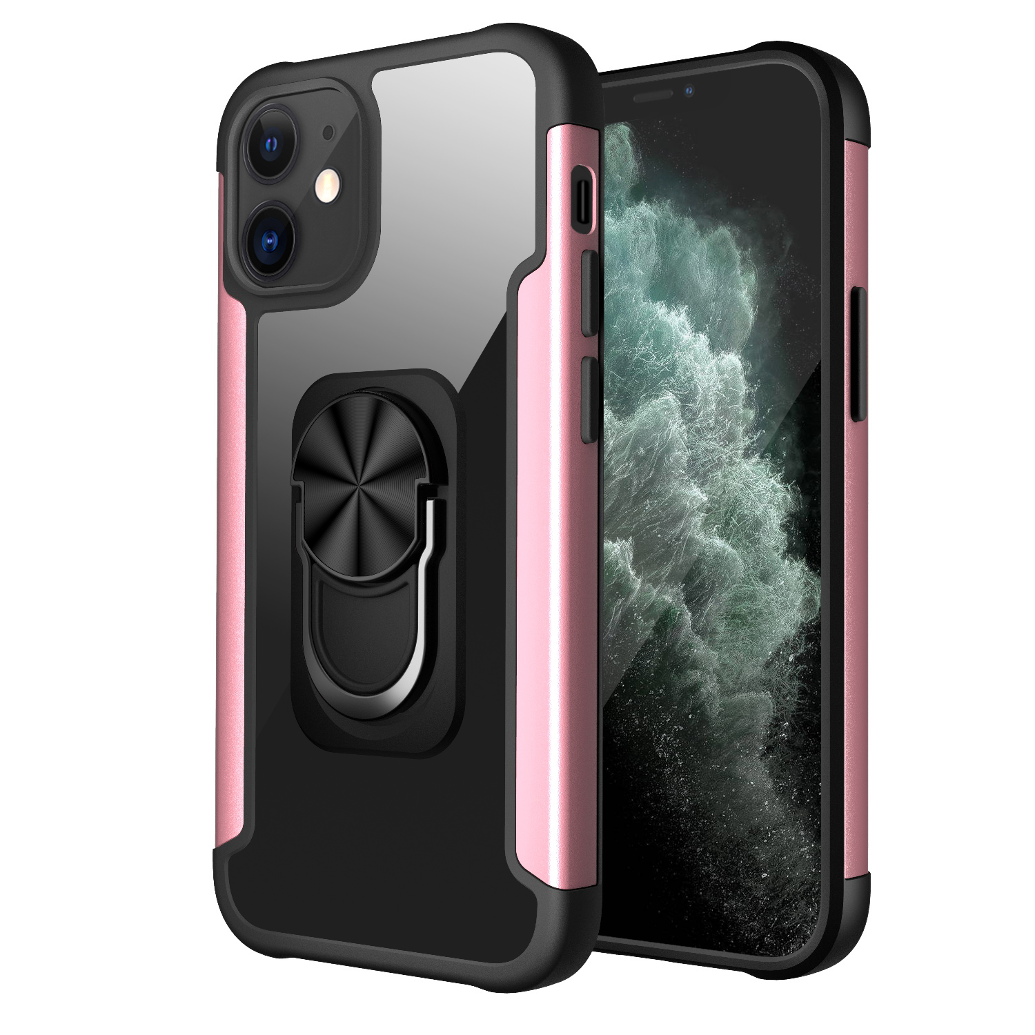 

R-just Finger Кольцо с Кик-стрижкой, Защищенная от TPU+PC Protective Phone Phone Phone Для Iphone 12 / 12 Pro - Розовое Золото, iPhone 12 Pro