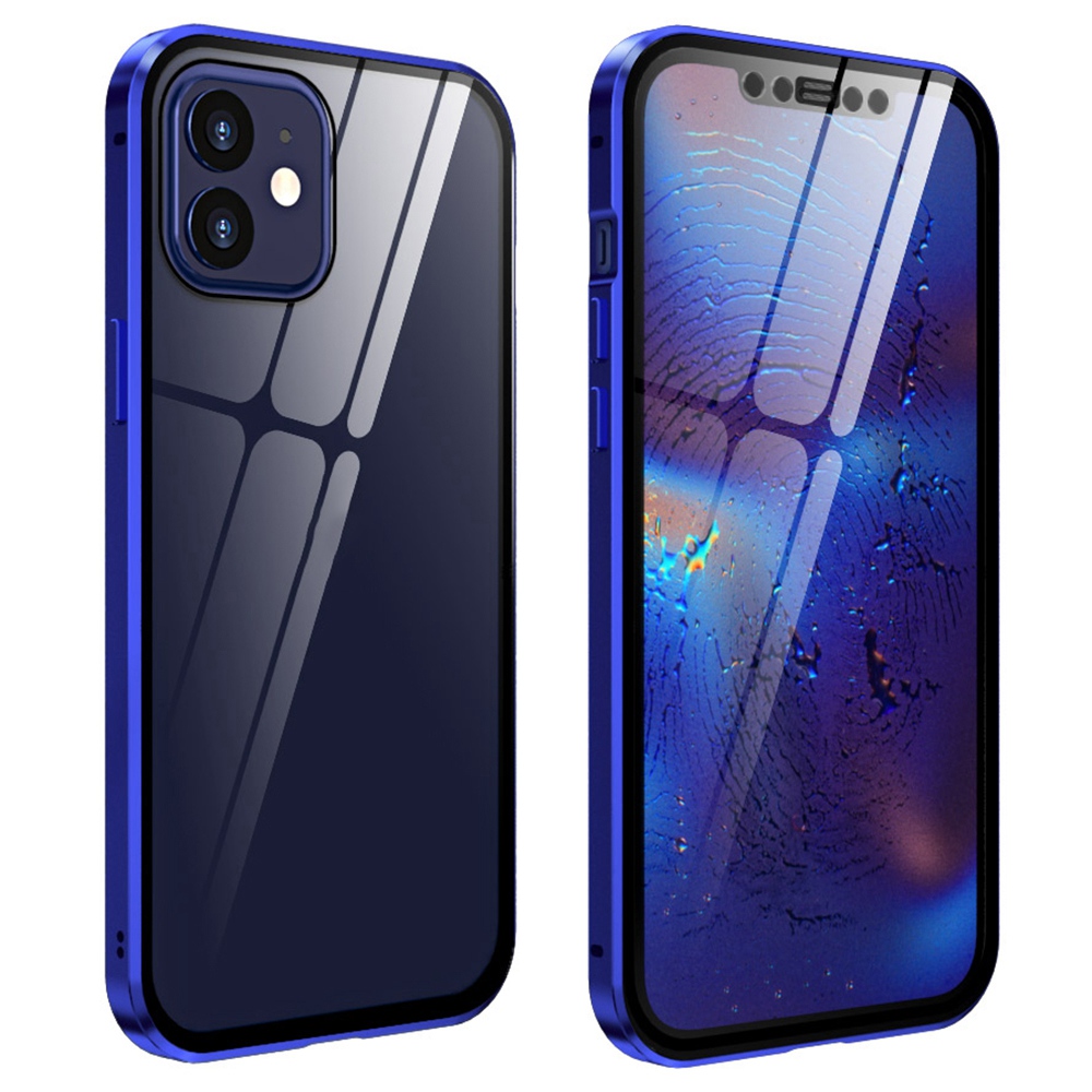 

For iPhone 12 mini Magnetic Installation Metal Edge + Double-sided Tempered Glass Cover - Blue, iPhone 12 mini