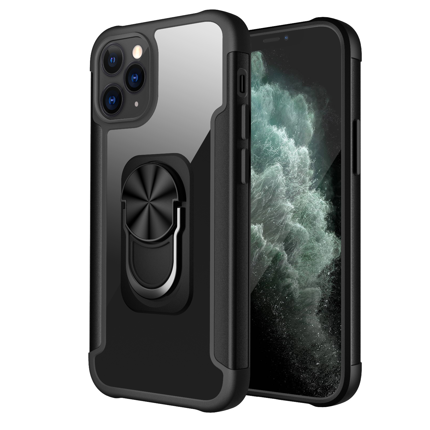 

R-Jurede Finger Кольцо Кимстрея - Cable Clear PC + TPU Защитный Чехол Для Телефона Для IPhone 12 Pro Max - Чернить, iPhone 12 Pro Max