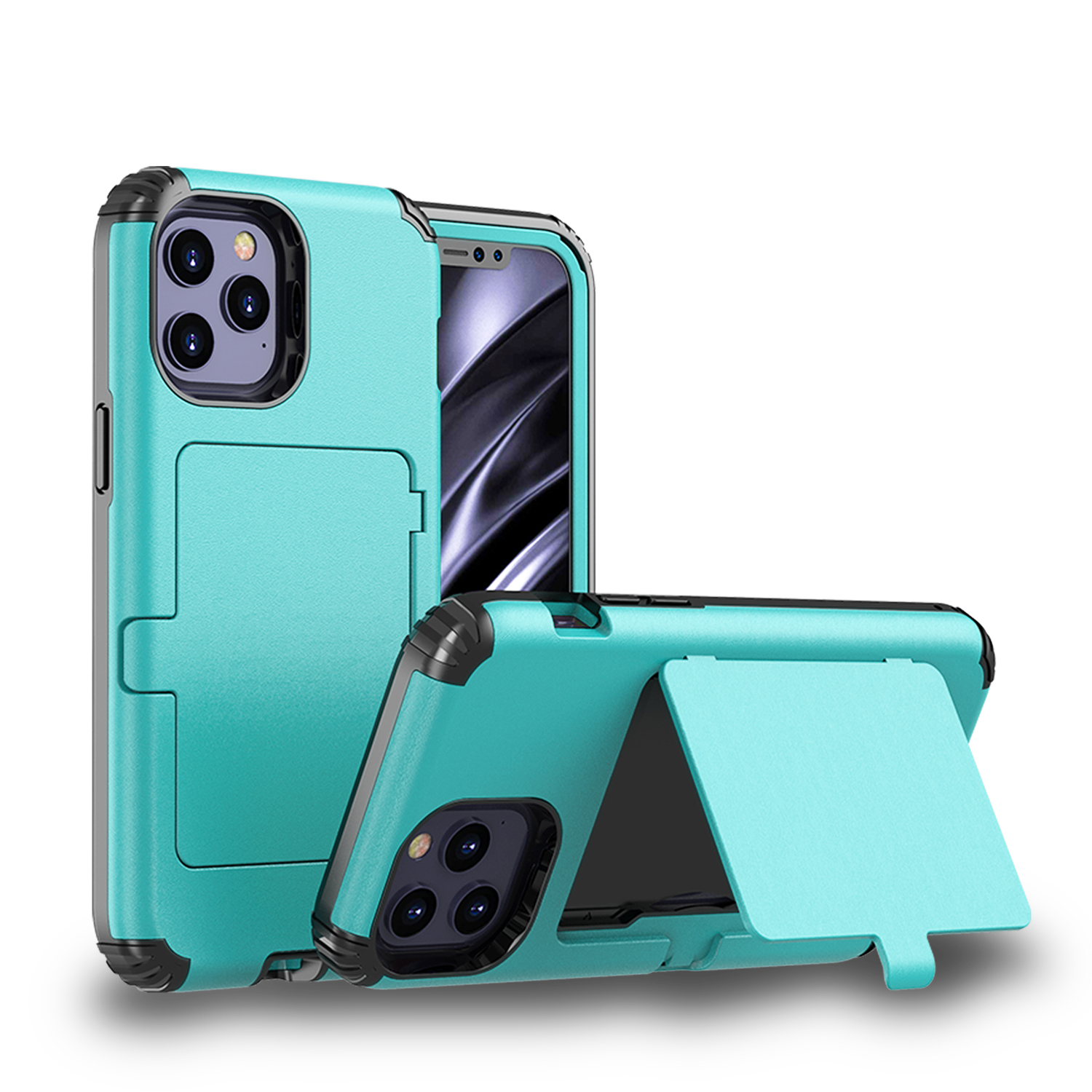 

Shockproof Card Holder Mirror PC + TPU Combo Cover Case for iPhone 12 Pro Max - Sky Blue, iPhone 12 Pro Max