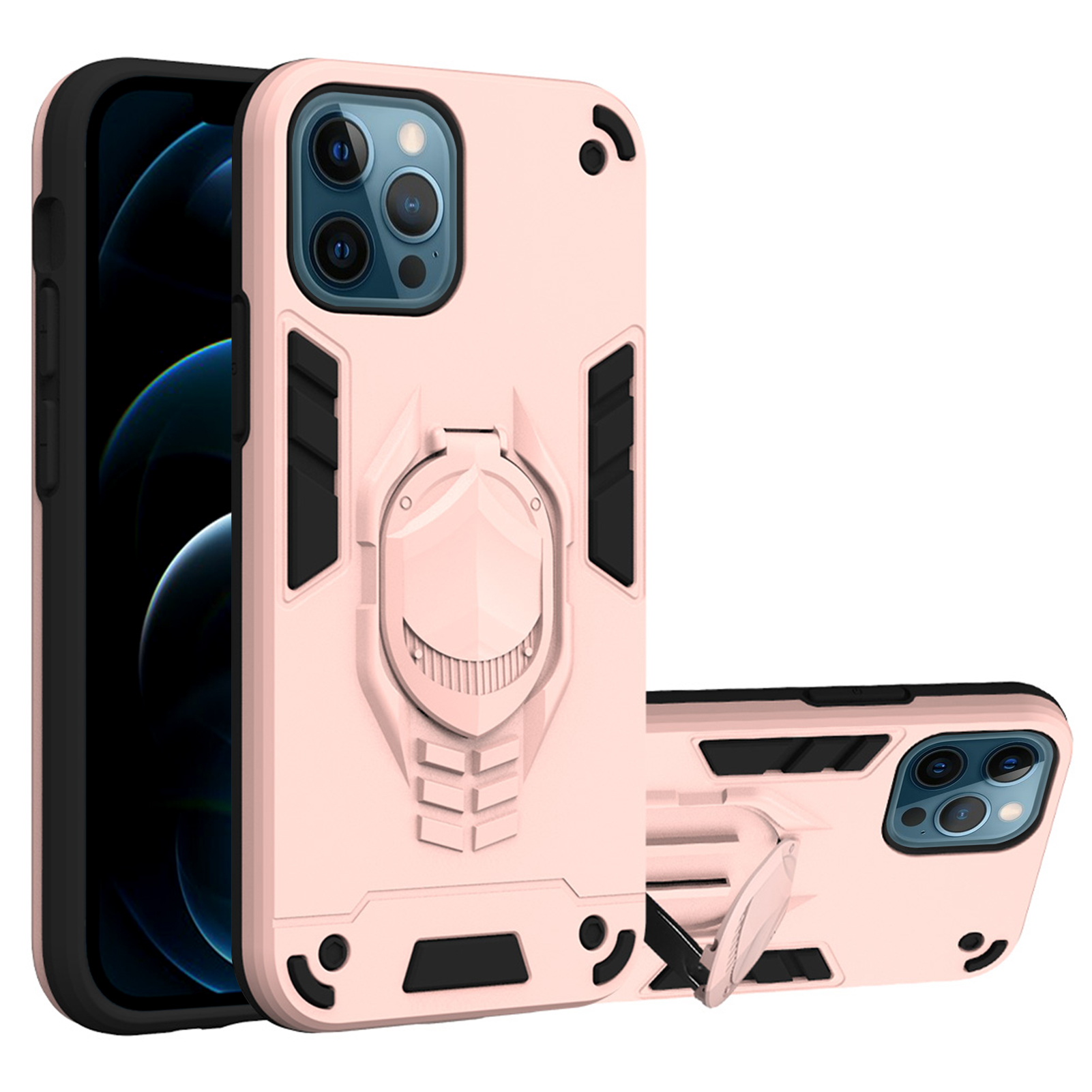 

Shockproof PC + TPU Phone Cover Case with Kickstand for iPhone 12 Pro / iPhone 12 - Rose Gold, iPhone 12 Pro