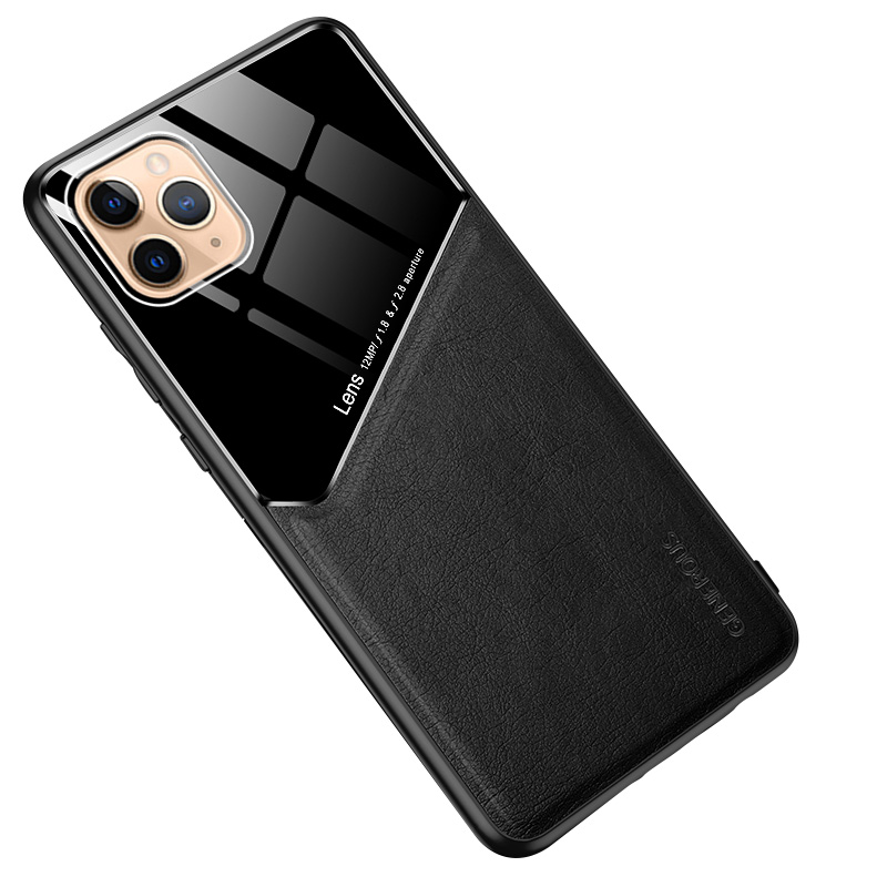 

For iPhone 12 Pro Max 6.7 inch Built-in Magnetic Metal Sheet Leather Coated Glass PC TPU Hybrid Case - Black, iPhone 12 Pro Max