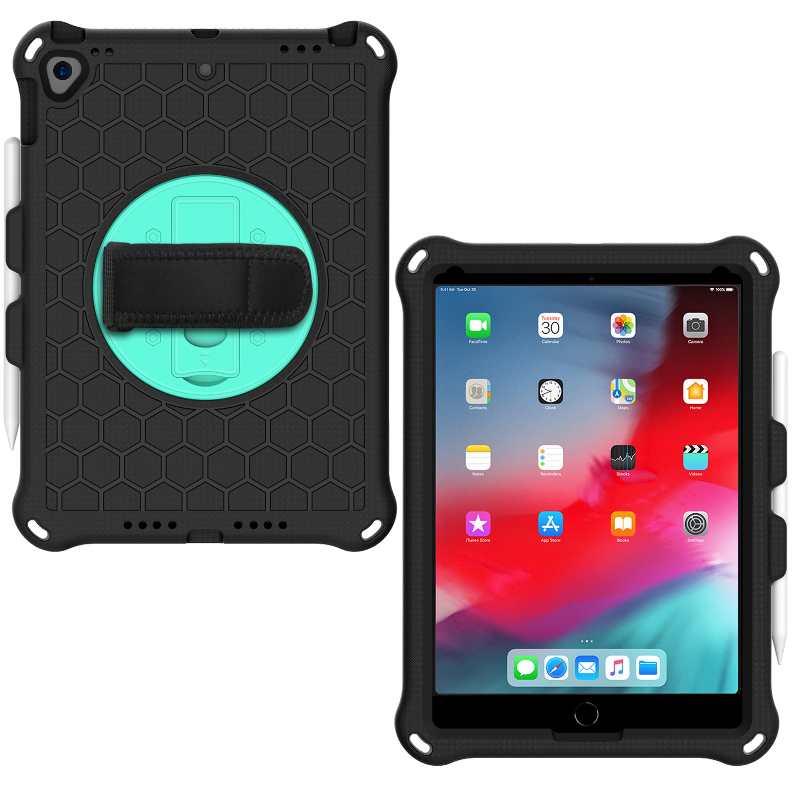 

Honeycomb Texture EVA + PC Tablet Protector with Swivel Kickstand for iPad 10.2 (2021)/(2020)/(2019) - Black/Cyan, iPad 10.2 (2020)