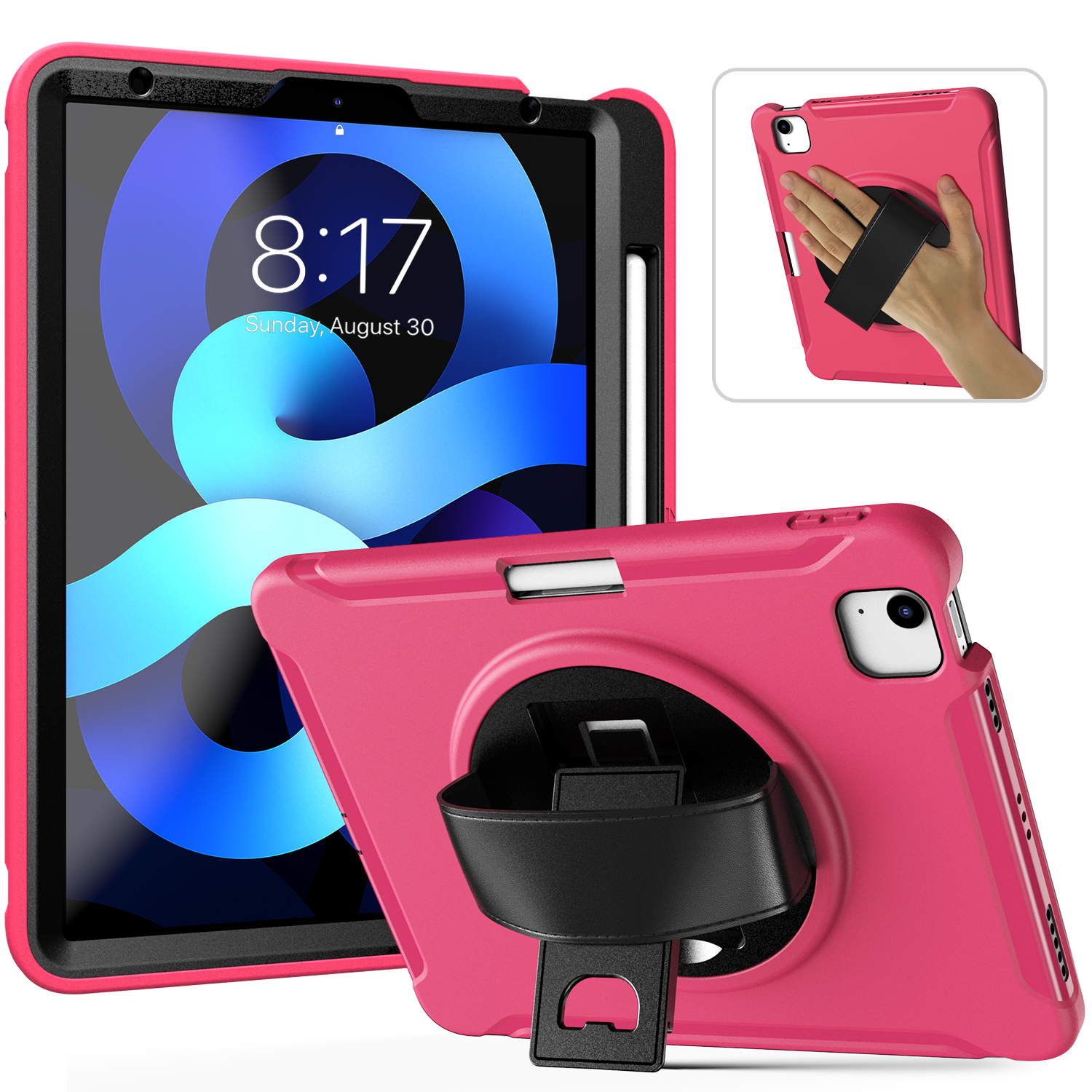 

PC + TPU Cover Case with Pen Slot and 360° Swivel Kickstand Shell for iPad Air (2020) - Pink, iPad Air (2020)
