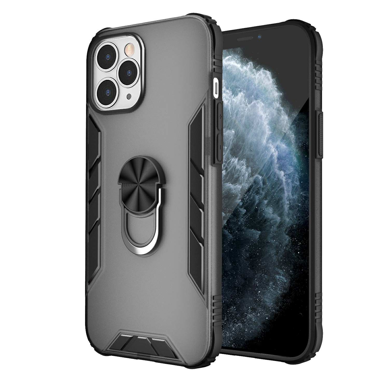 

Fashionable Ring Holder Kickstand PC+TPU Phone Protective Shell for iPhone 12 Pro Max - Black, iPhone 12 Pro Max