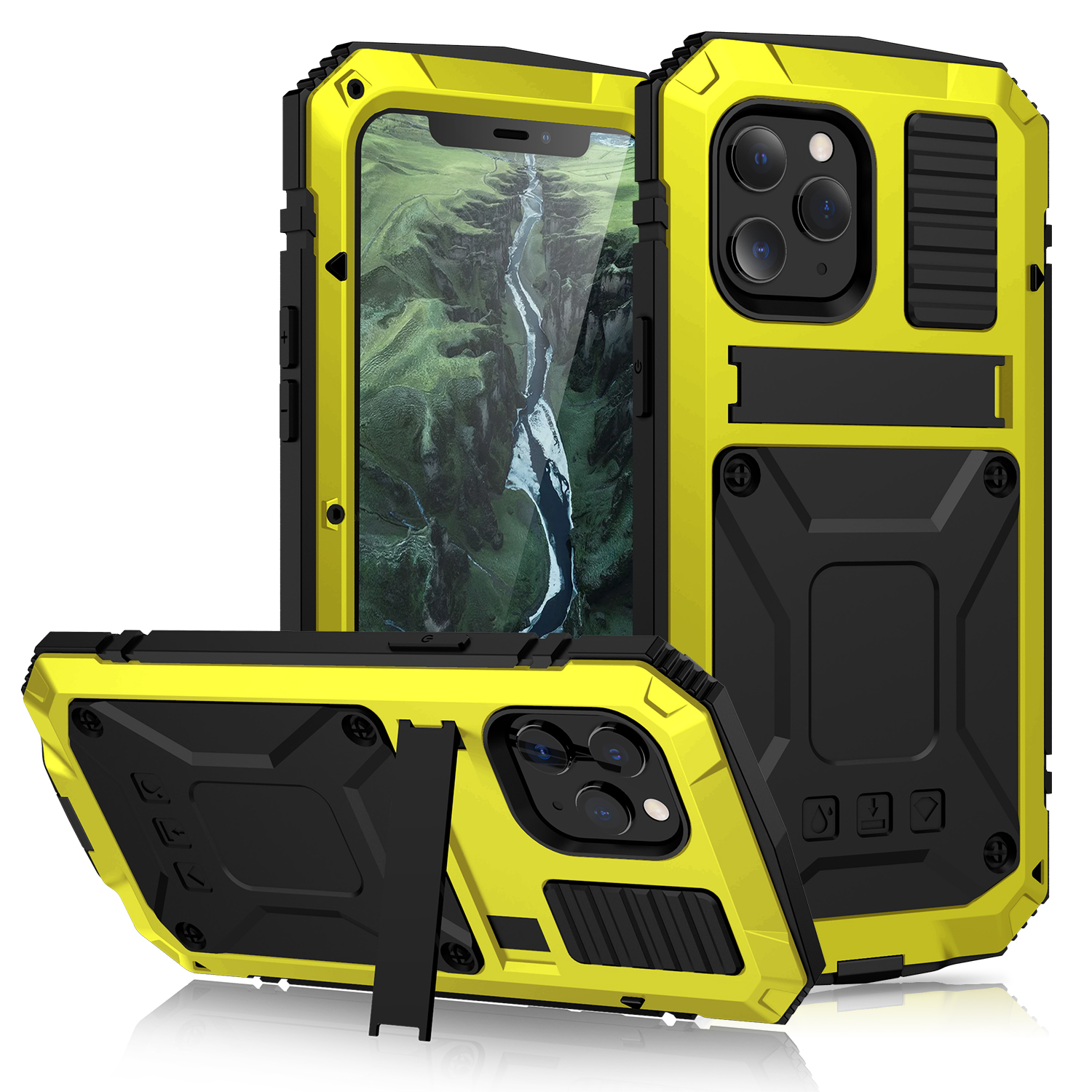 

Shockproof Metal + Tempered Glass + TPU Reinforced Protector Case for iPhone 12 Pro Max - Yellow, iPhone 12 Pro Max