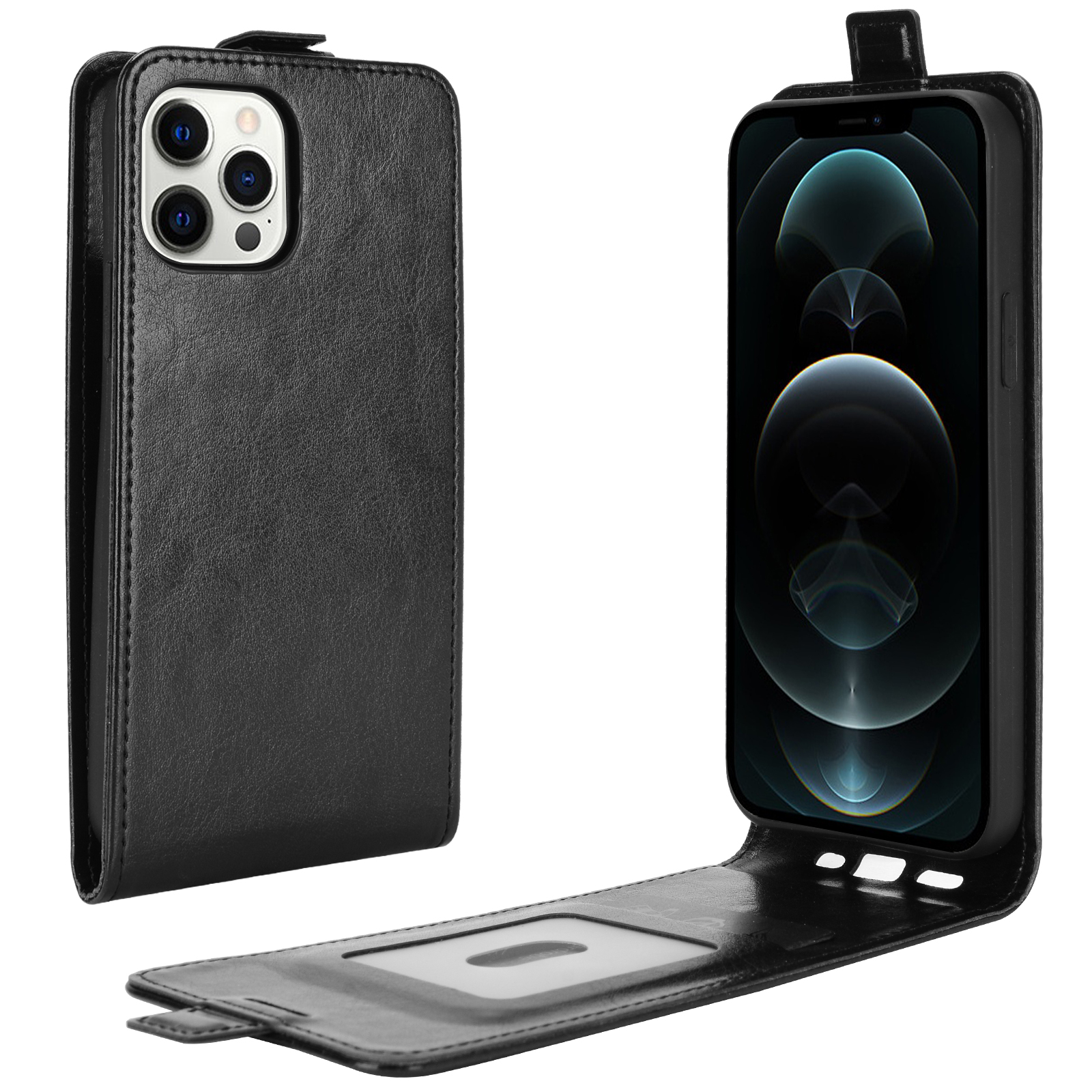 

Вертикальная Переворачивающая Крышка Для Iphone 12 Pro Max Crazy Horse Texture Temence Case - Черный, iPhone 12 Pro Max