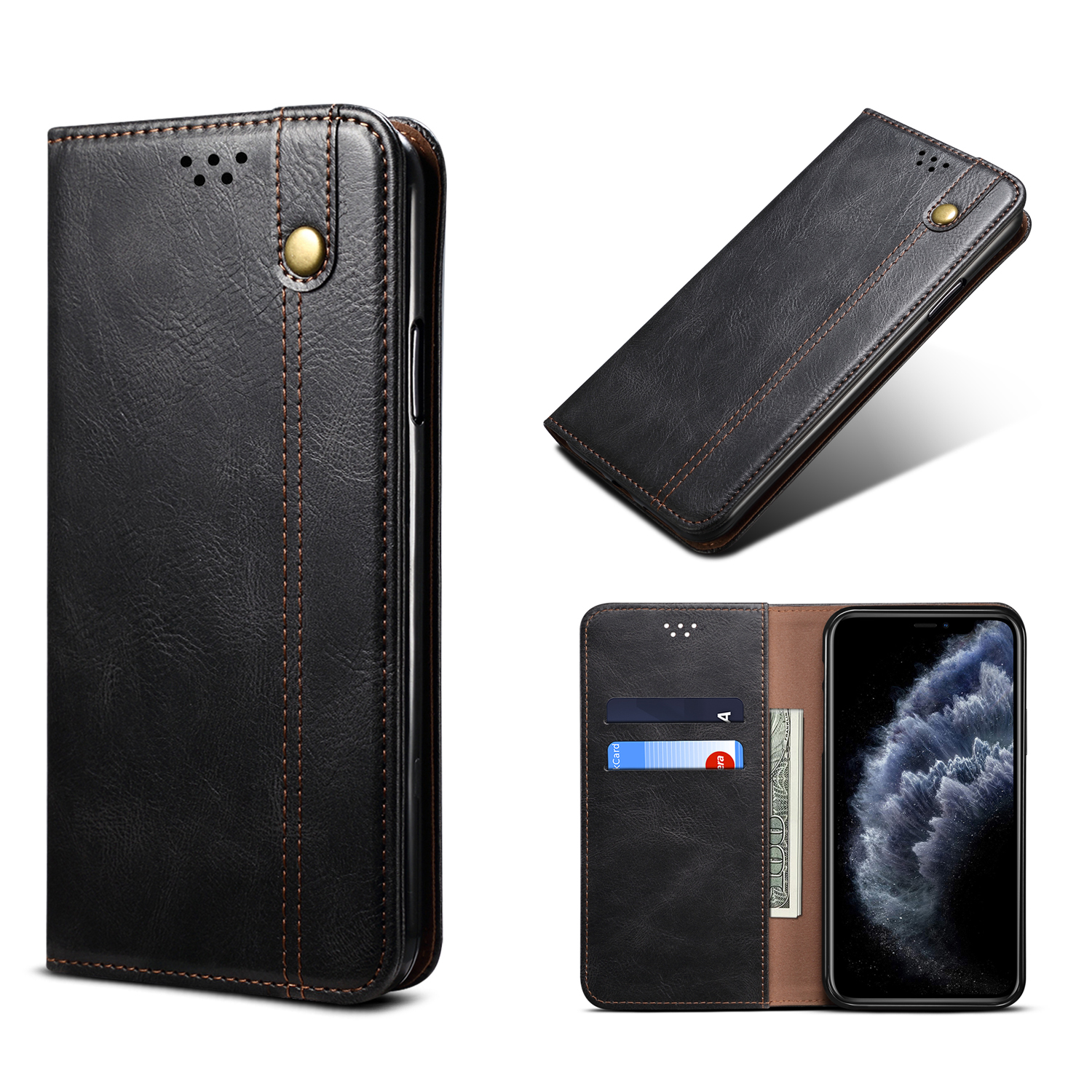 

Waxy Crazy Horse Texture Leather Magnetic Phone Cover Case for iPhone XS Max - Black, iPhone XS Max 6.5 inch
