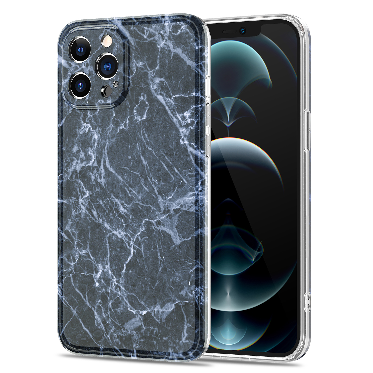 

Marble Pattern Printing TPU Phone Cover Case for iPhone 12 Pro - Grey, iPhone 12 Pro