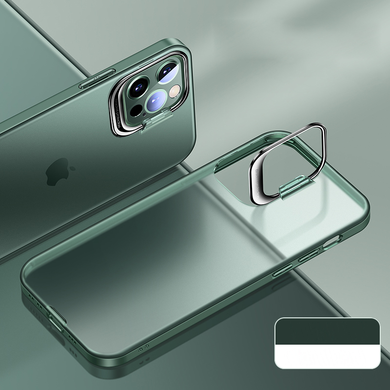 

New Style Matte Plastic+TPU Edge Phone Case with Concealed Kickstand for iPhone 12 Pro Max - Green, iPhone 12 Pro Max