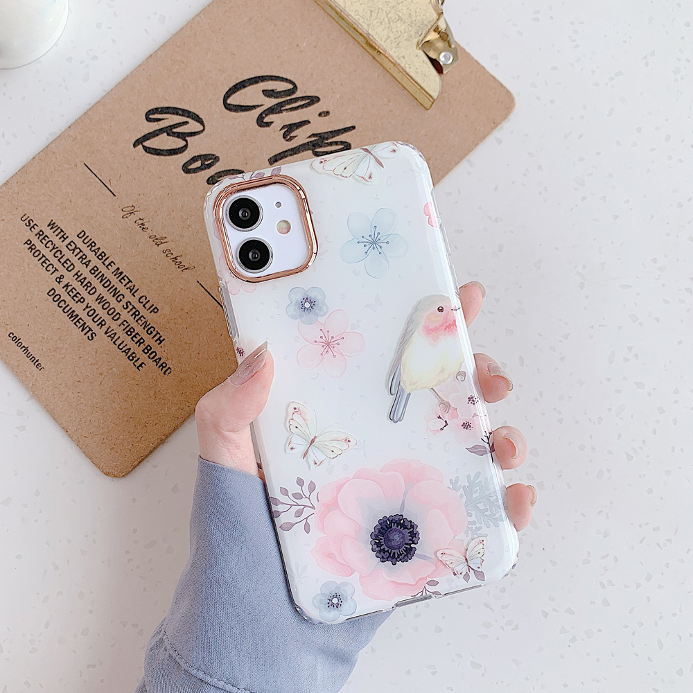 

TPU IMD Pattern Printing Soft Phone Cover Case for iPhone 12 Pro Max - Bird and Flowers, iPhone 12 Pro Max